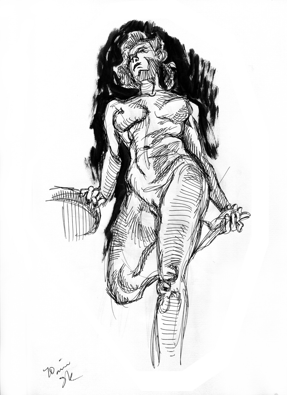 Colombian model Marta, Unipen ink in a Bindwerk sketchbook.
