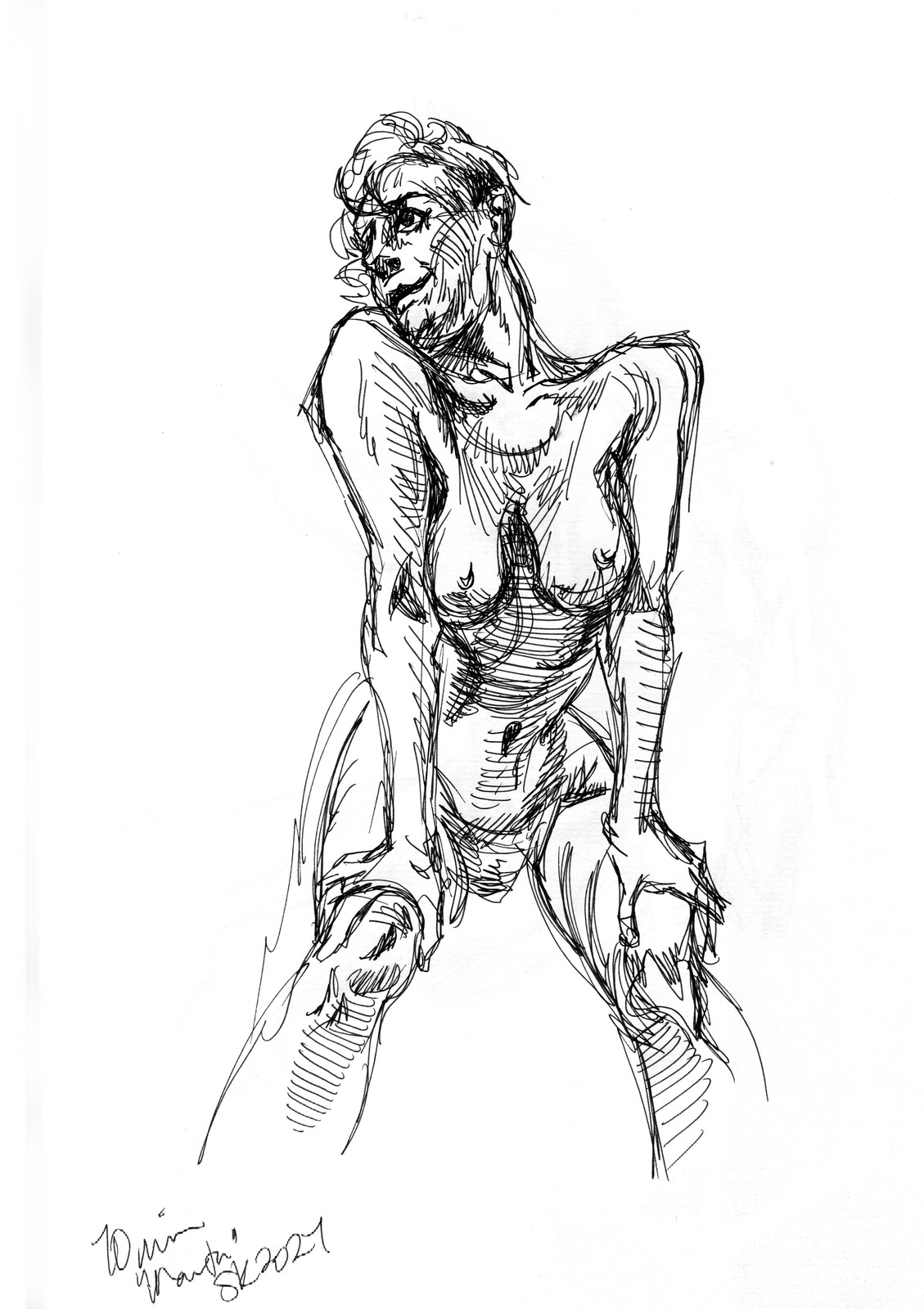 Marta, in pen and ink.