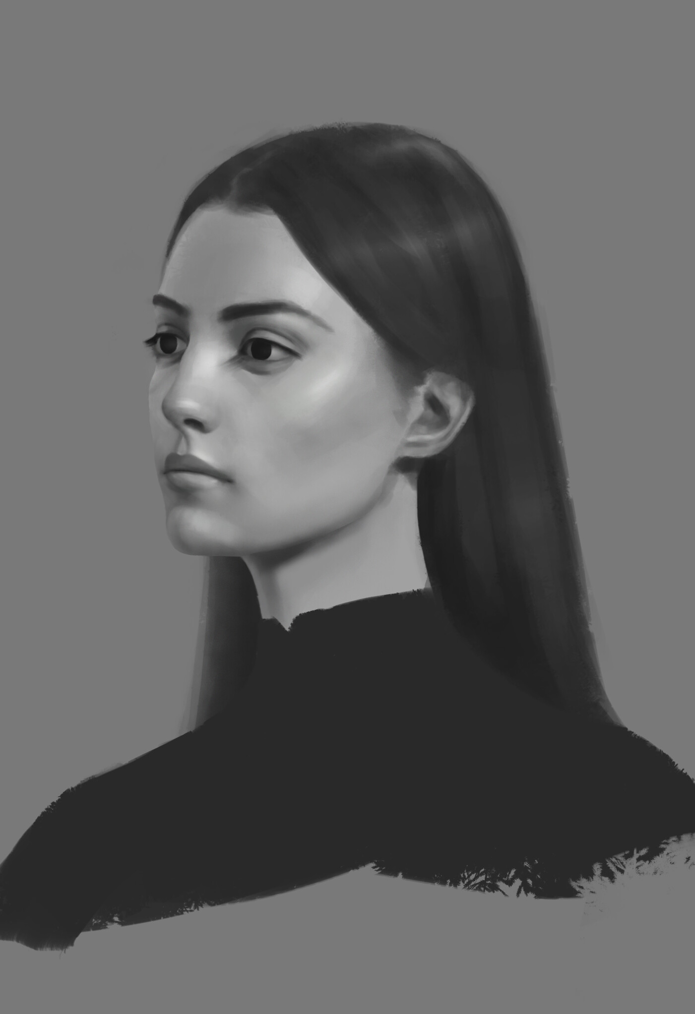 ArtStation - Study of a Girl in Black and White