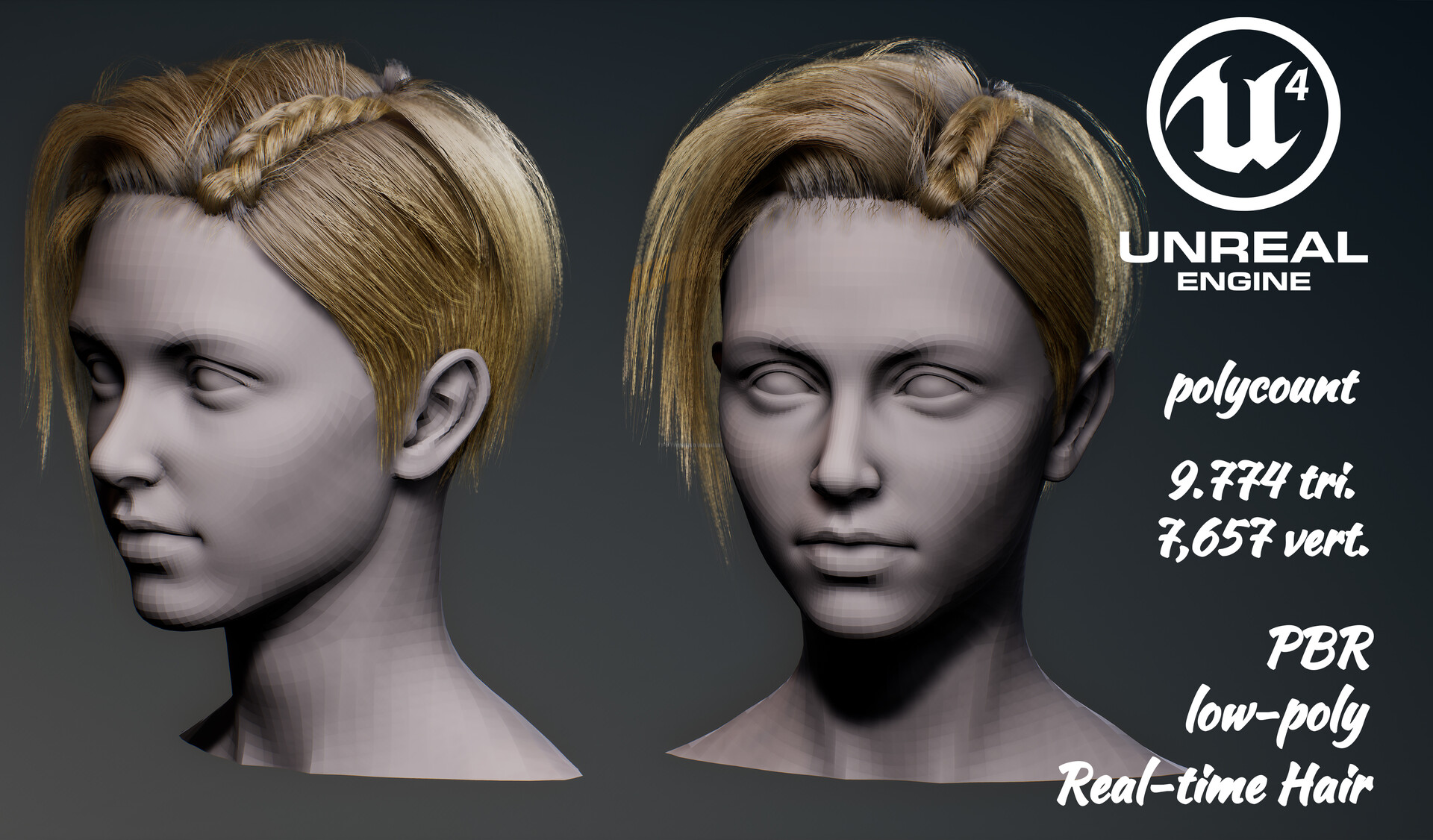 ArtStation - Game Female Hair Style Woman 3 Low-poly Low-poly 3D model