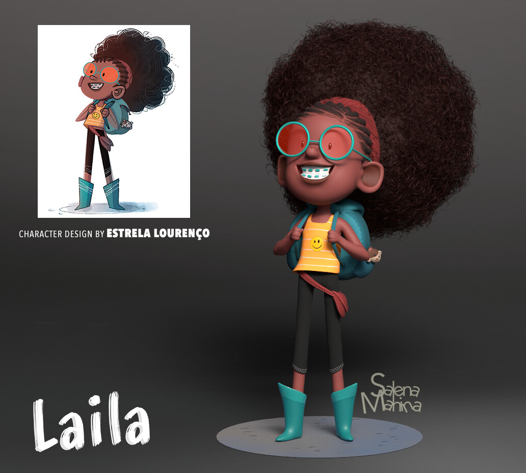 Laila original character design by Estrela Lourenço presented with final model