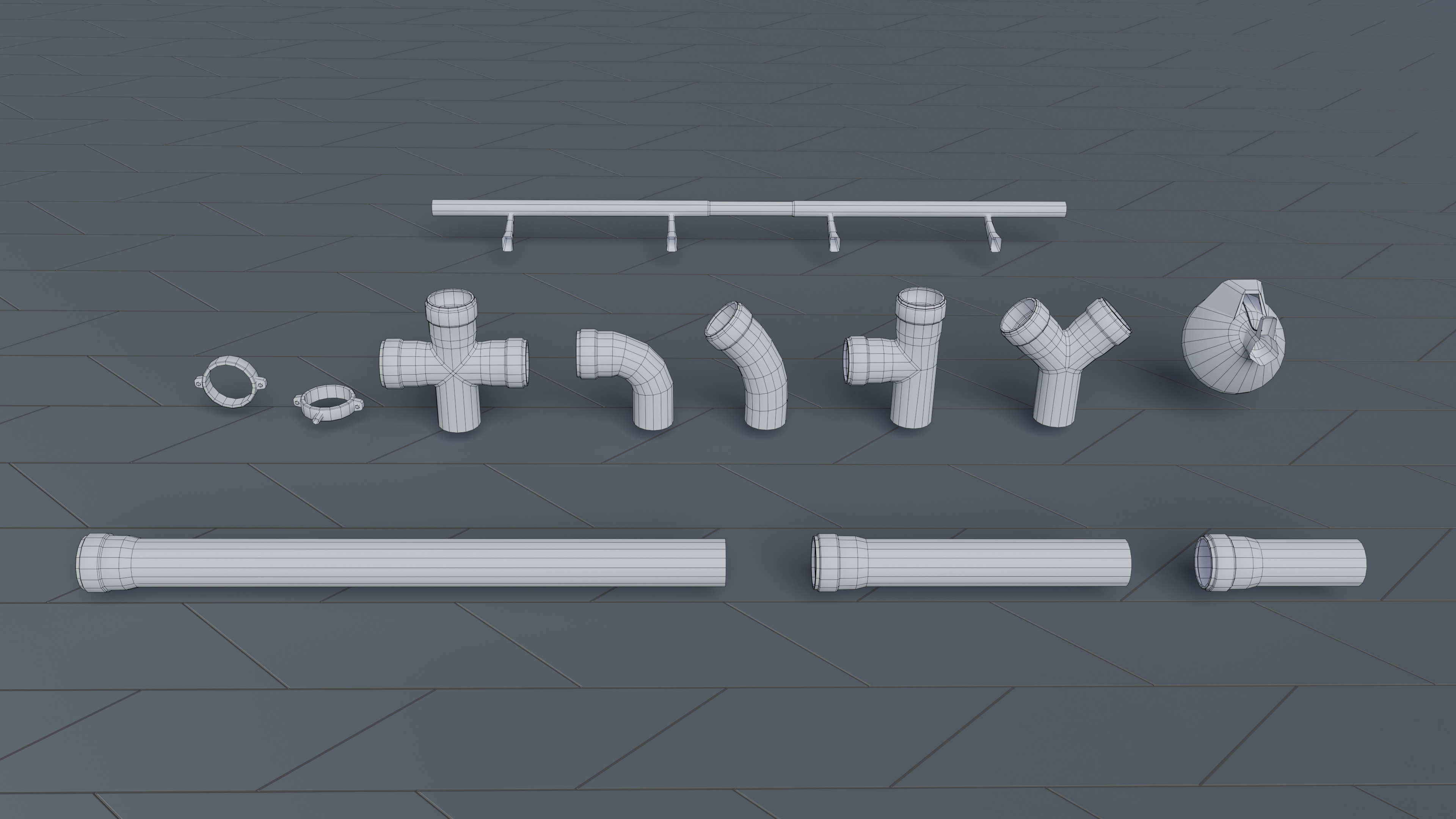 Modular Pipes backside with Wireframe