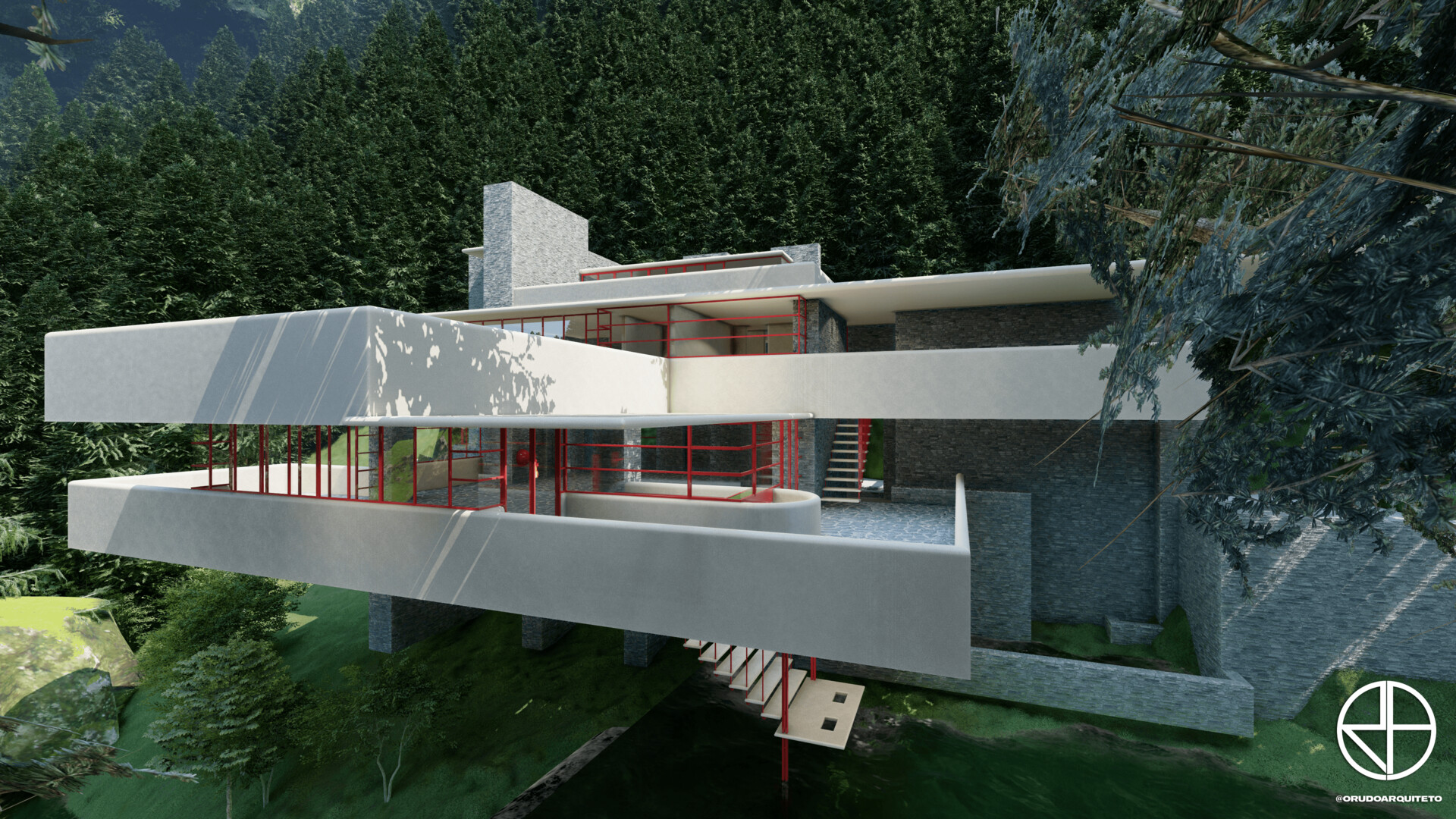ArtStation - Fallingwater House - Frank Lloyd Wright