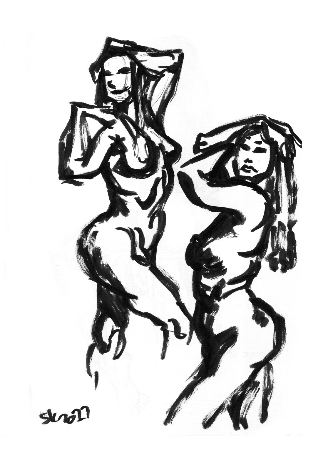 Deandrea posing for warmups with a Pentel brush pen.