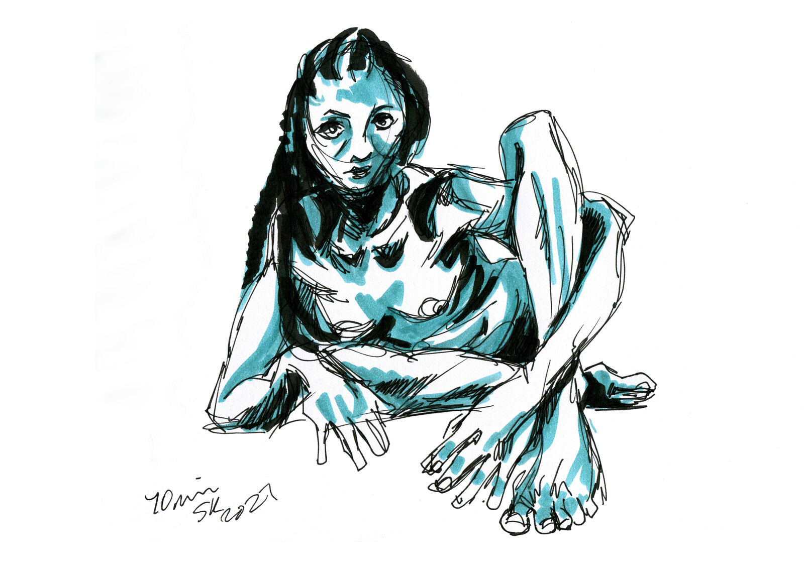 Mariana with a Lamy pen, Pentel brush pen and marker.