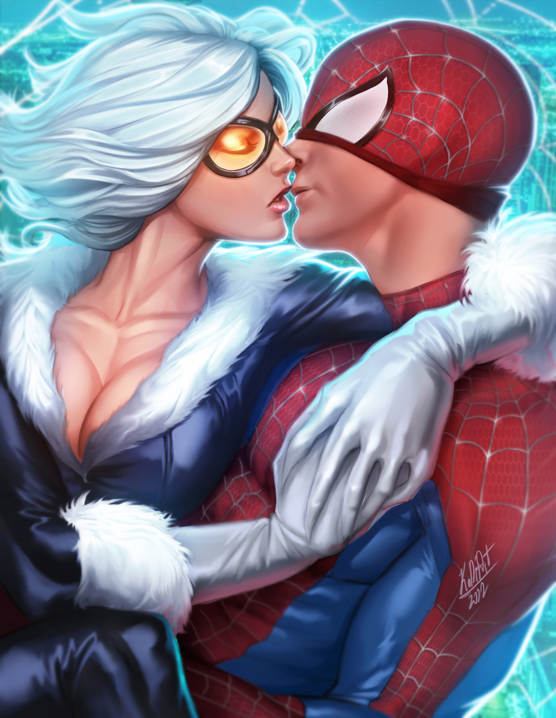 KoDiArt - Black Cat and Spider Man Commission, image size:1920x2478