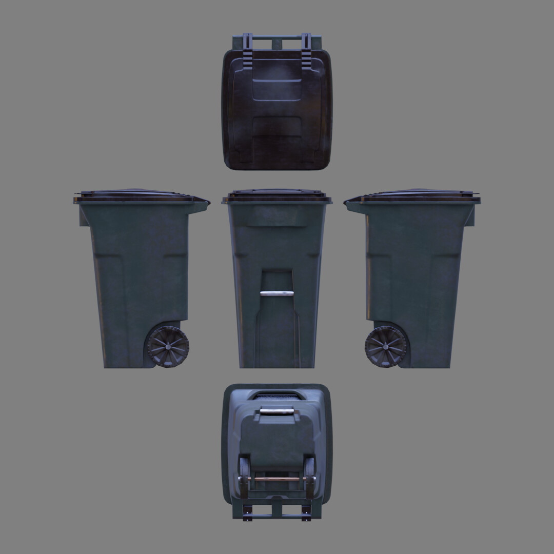 Garbage container low poly 3d model. 5k triangles