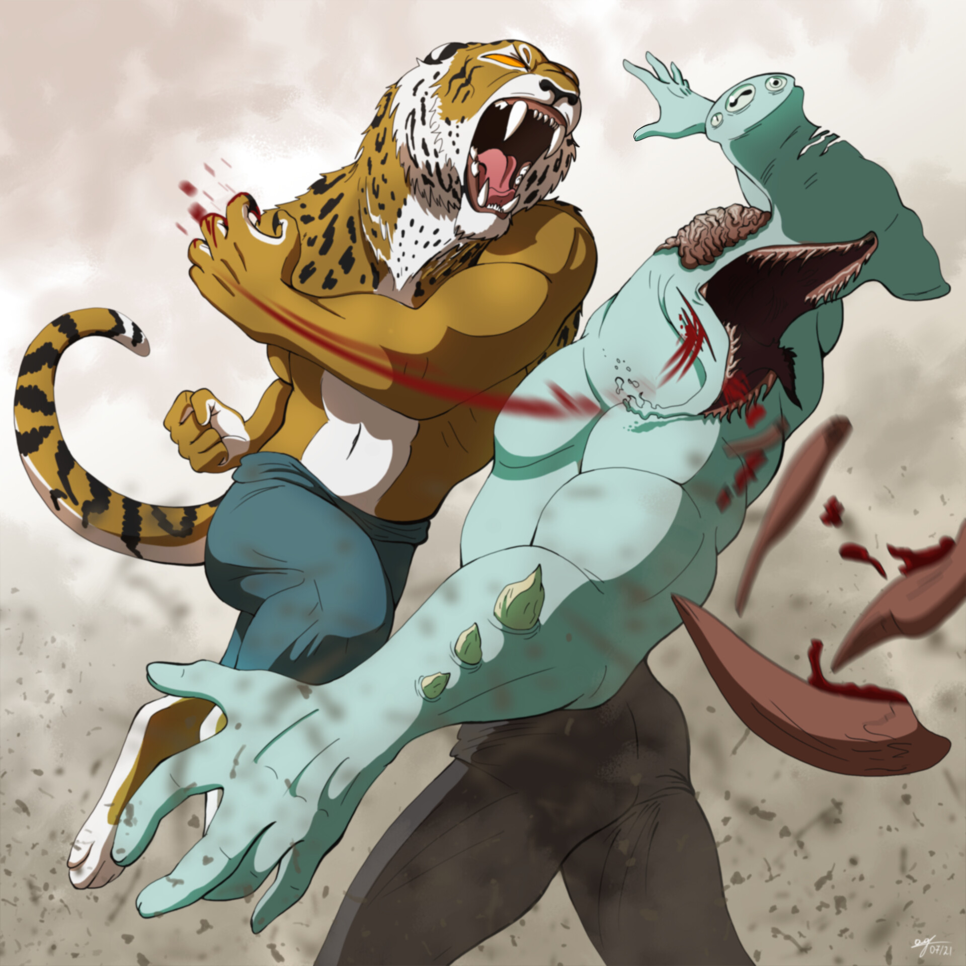 ArtStation - Werecat vs Hammerhead Nomu - My Hero Academia fanart