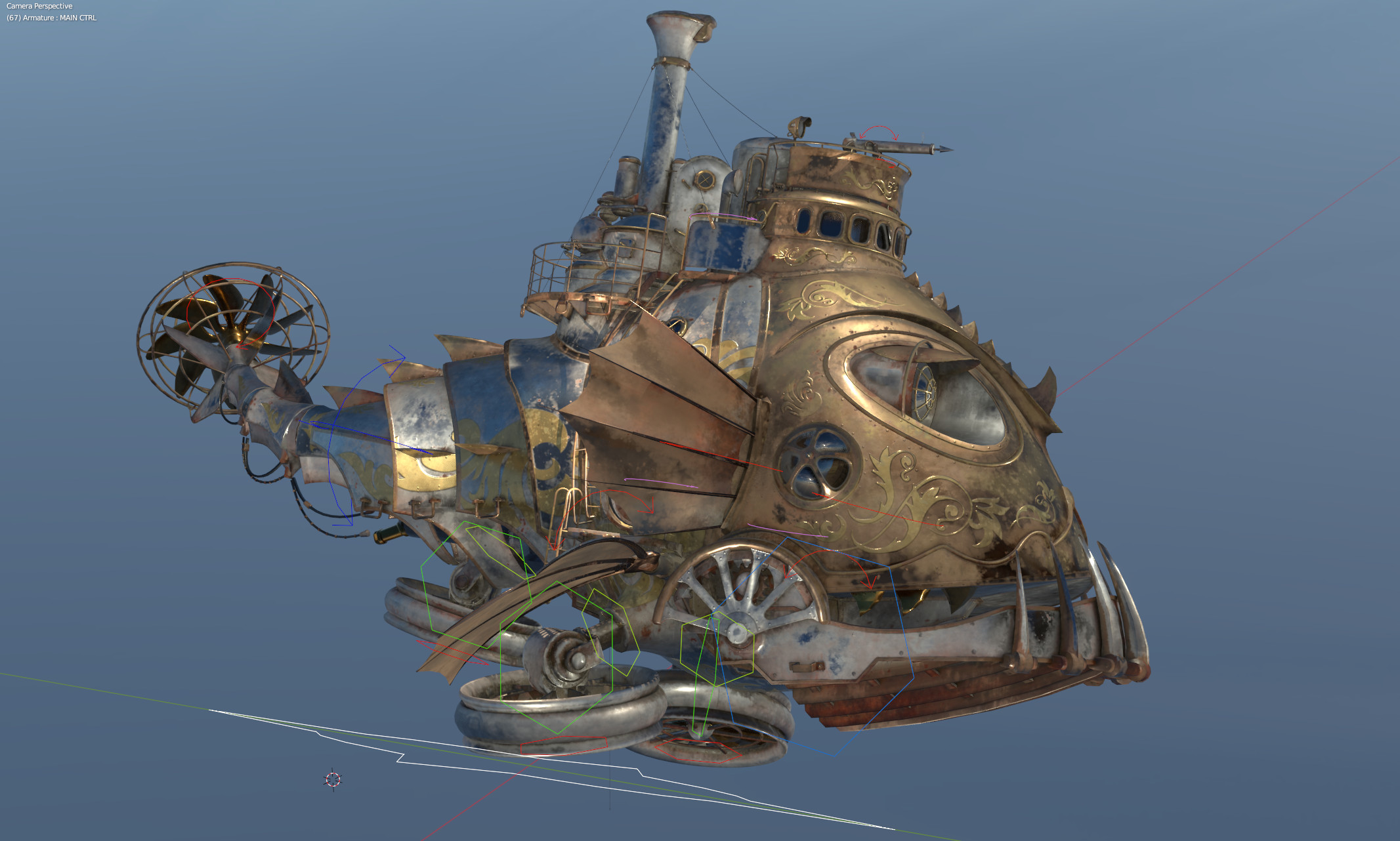 Rigged Steampunk Submarine