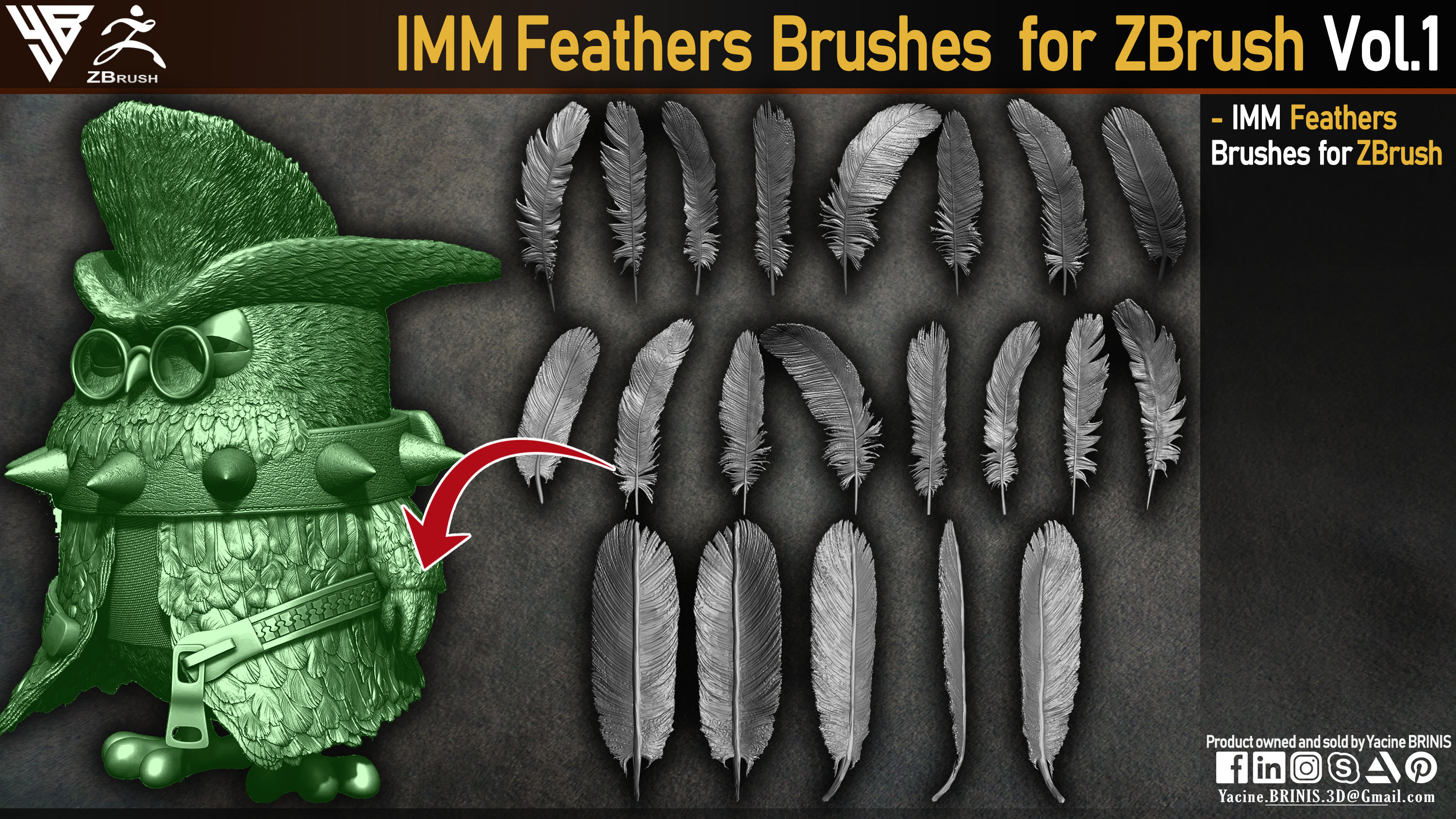 IMM Feather Brushes for ZBrush By Yacine BRINIS Set 001