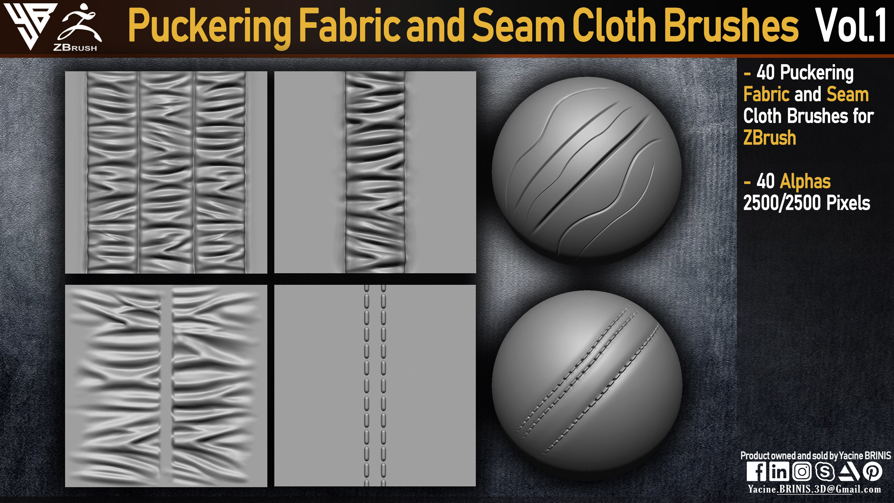 40 Puckering Fabric and Seam Cloth Brushes and Alphaes By Yacine BRINIS 001