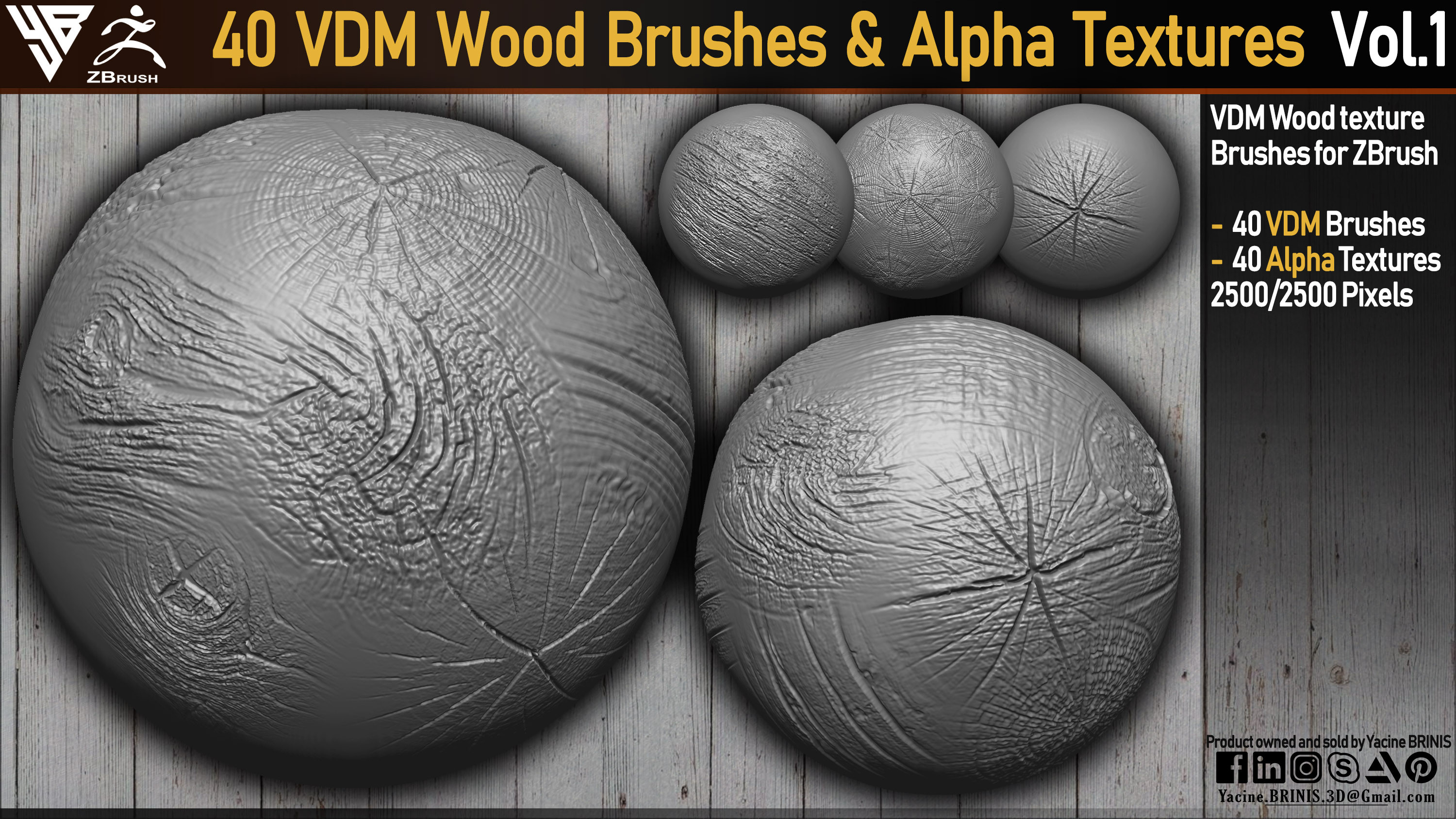 40 VDM Wood Brushes and Alpha Textures By Yacine BRINIS Vo1- Set 001