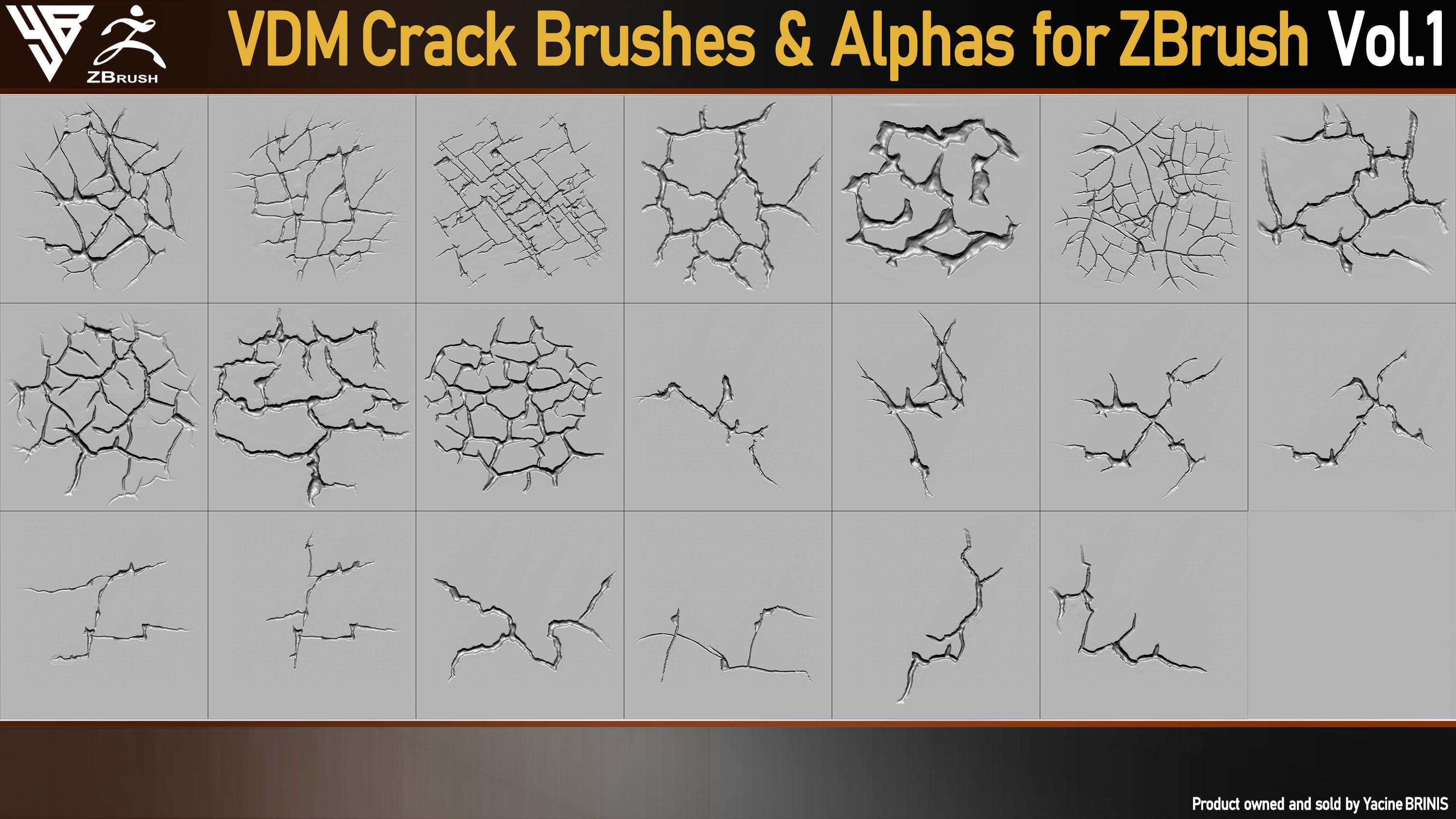 20 VDM Crack Brushes and Alphas for ZBrush (By Yacine BRINIS) Vol1 Set 002