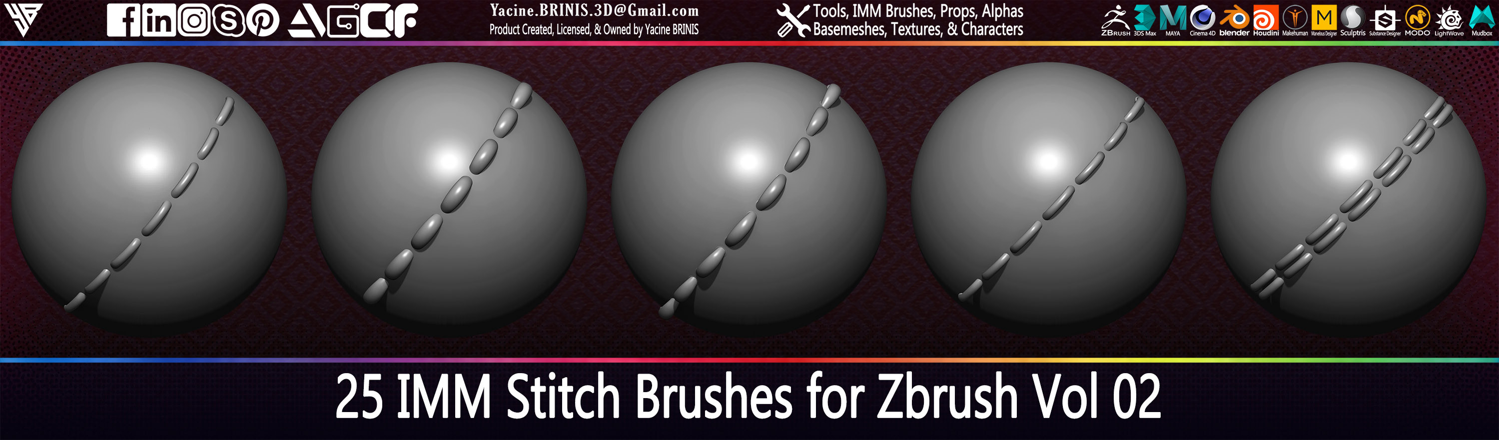 25 Stitches sewing Brushes for ZBrush Vol 2 Set 06
