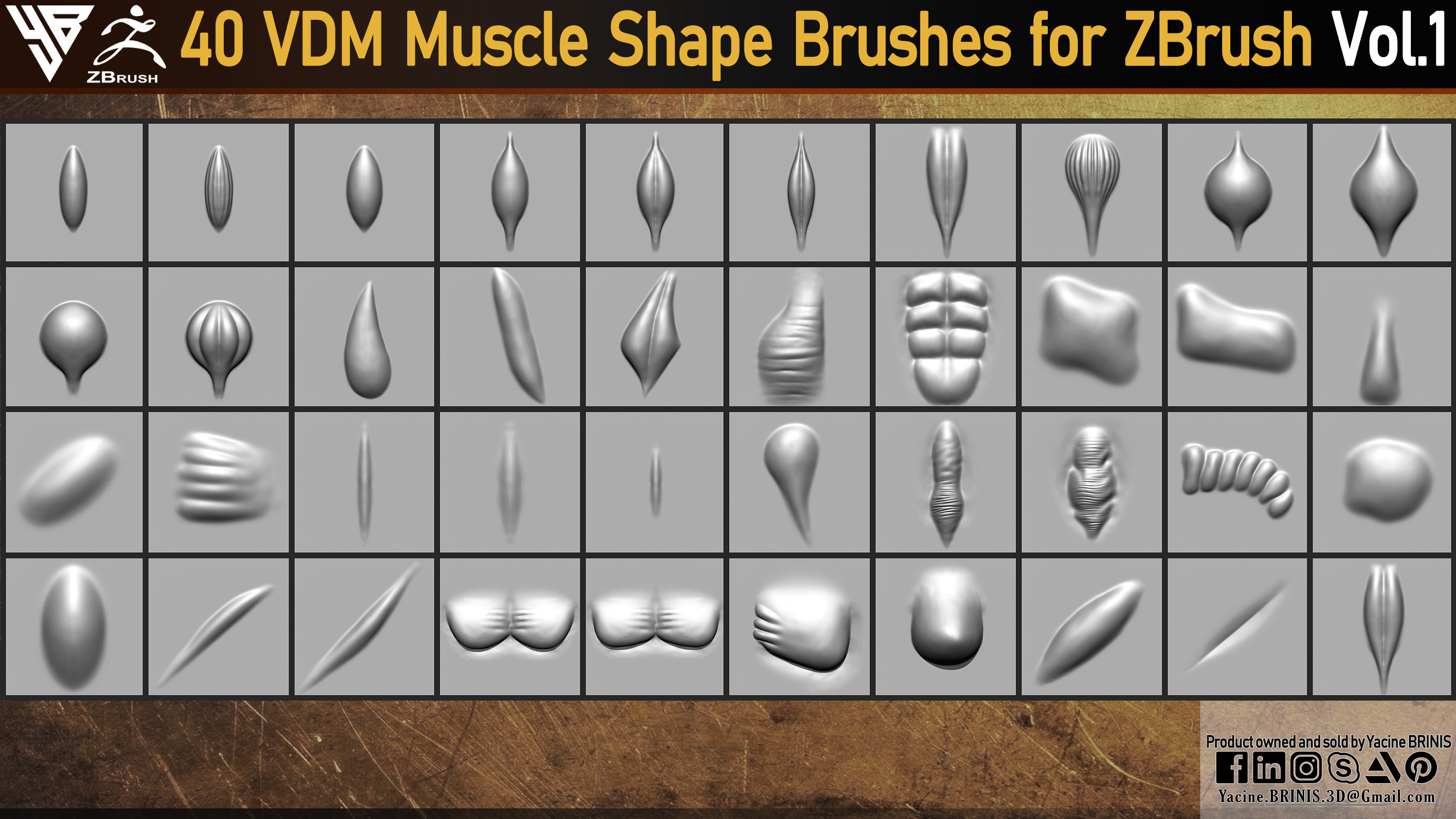 40 VDM Muscle Shape Brushes for ZBrush (By Yacine BRINIS) Set 002