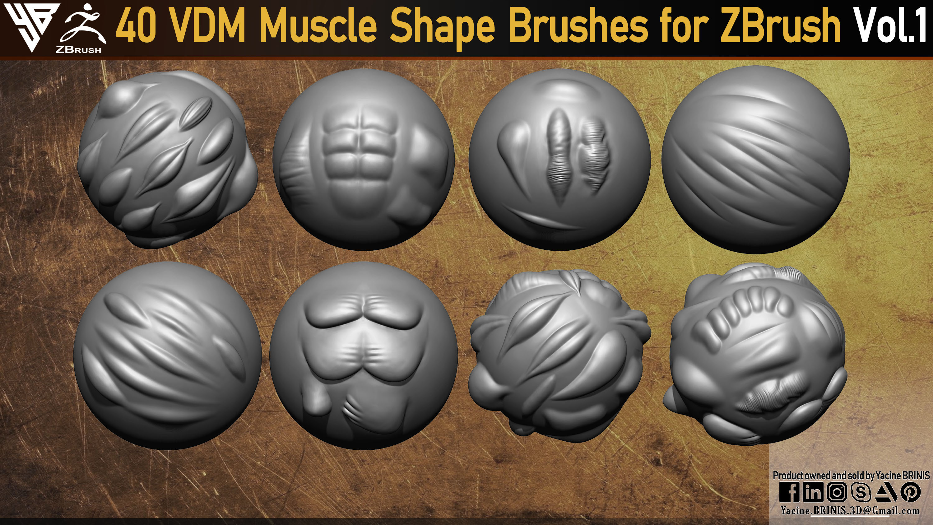 40 VDM Muscle Shape Brushes for ZBrush (By Yacine BRINIS) Set 003