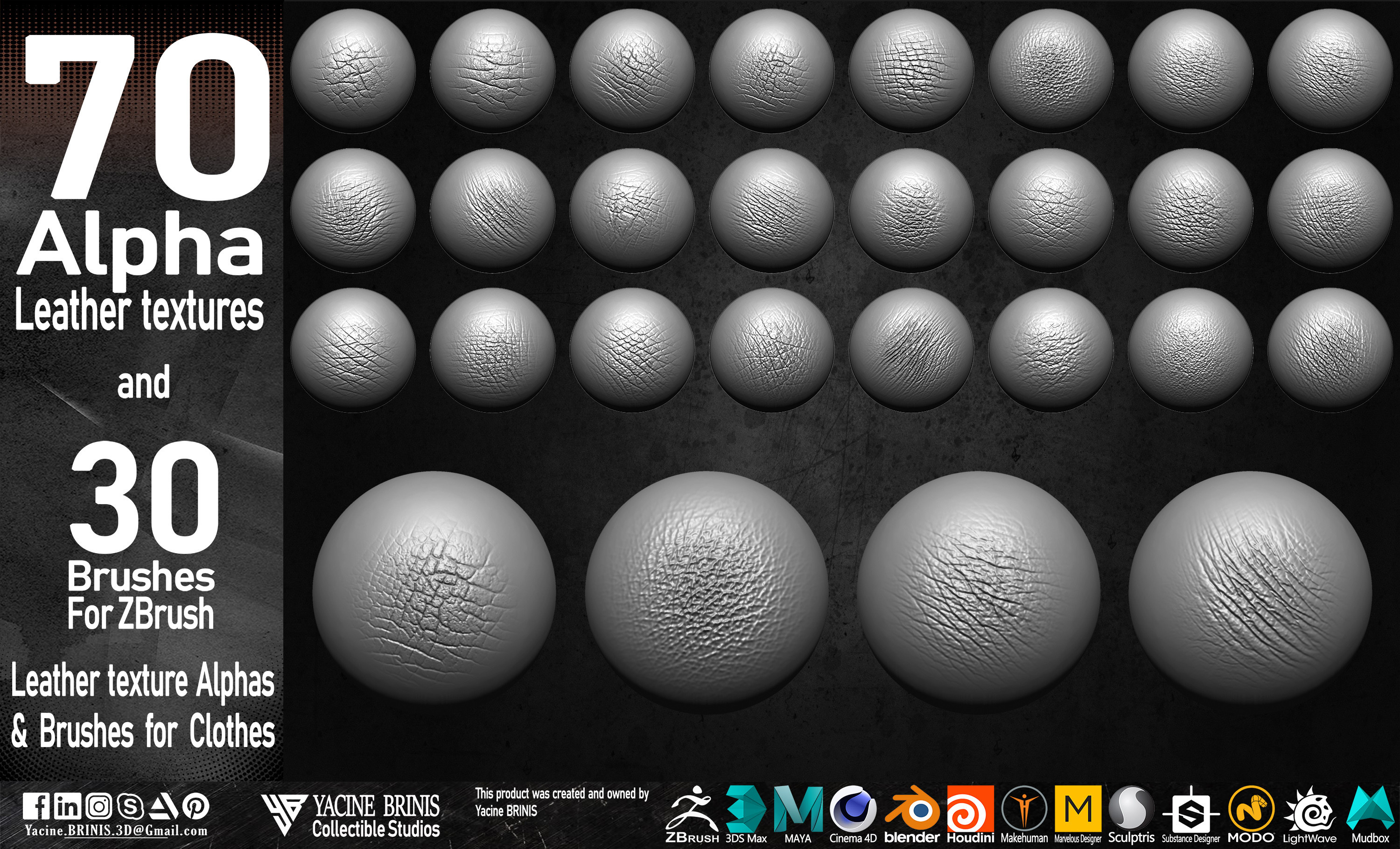 Leather textures pack (Alphas and Brushes) Vol 01 (By Yacine BRINIS) Set 03