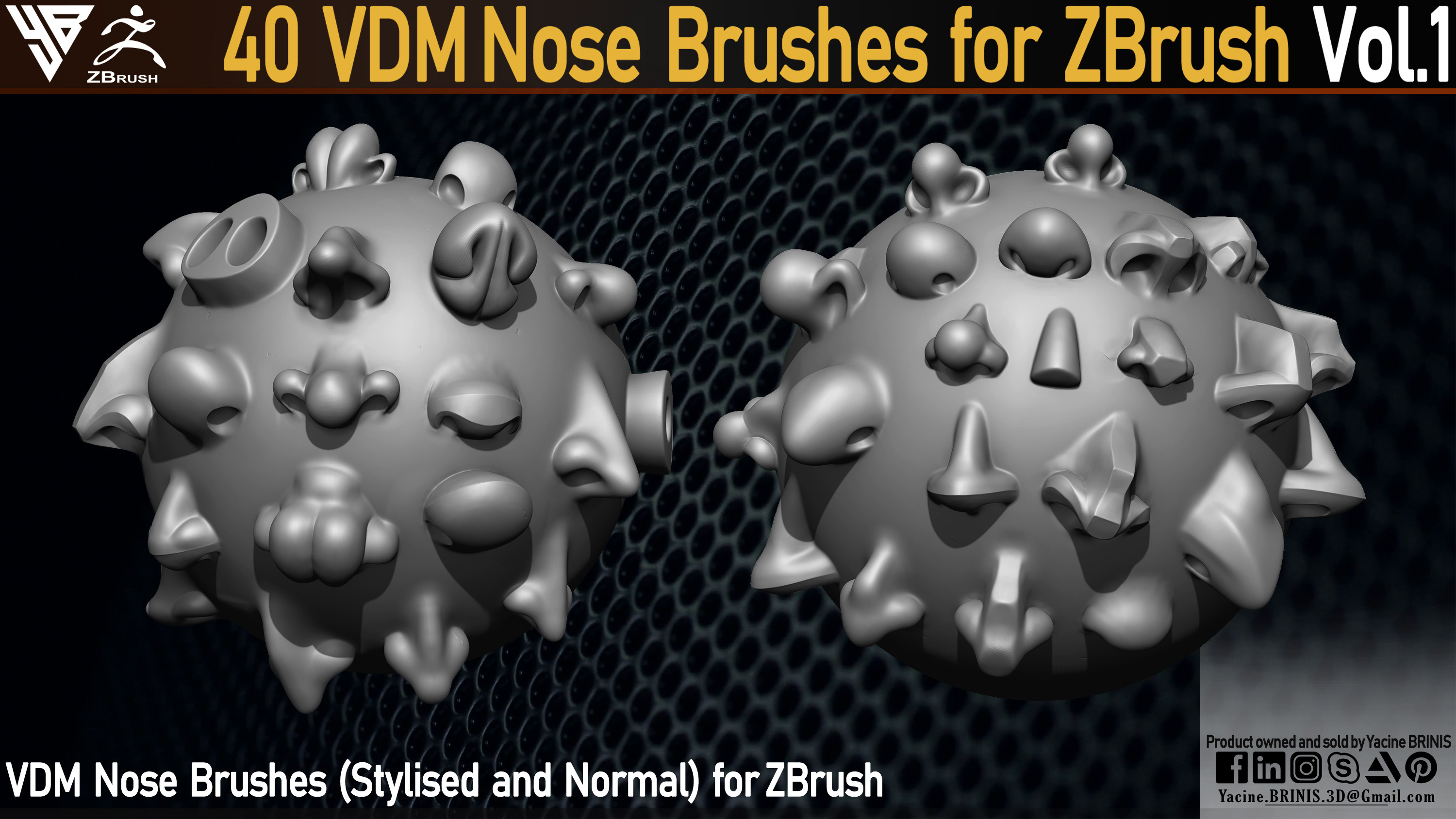 40 VDM Nose Brushes for ZBrush Vol 01 (Stylised and Normal) by Yacine BRINIS Set 05