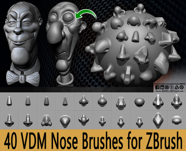 40 VDM Nose Brushes for ZBrush Vol 01 (Stylised and Normal) by Yacine BRINIS Set 06