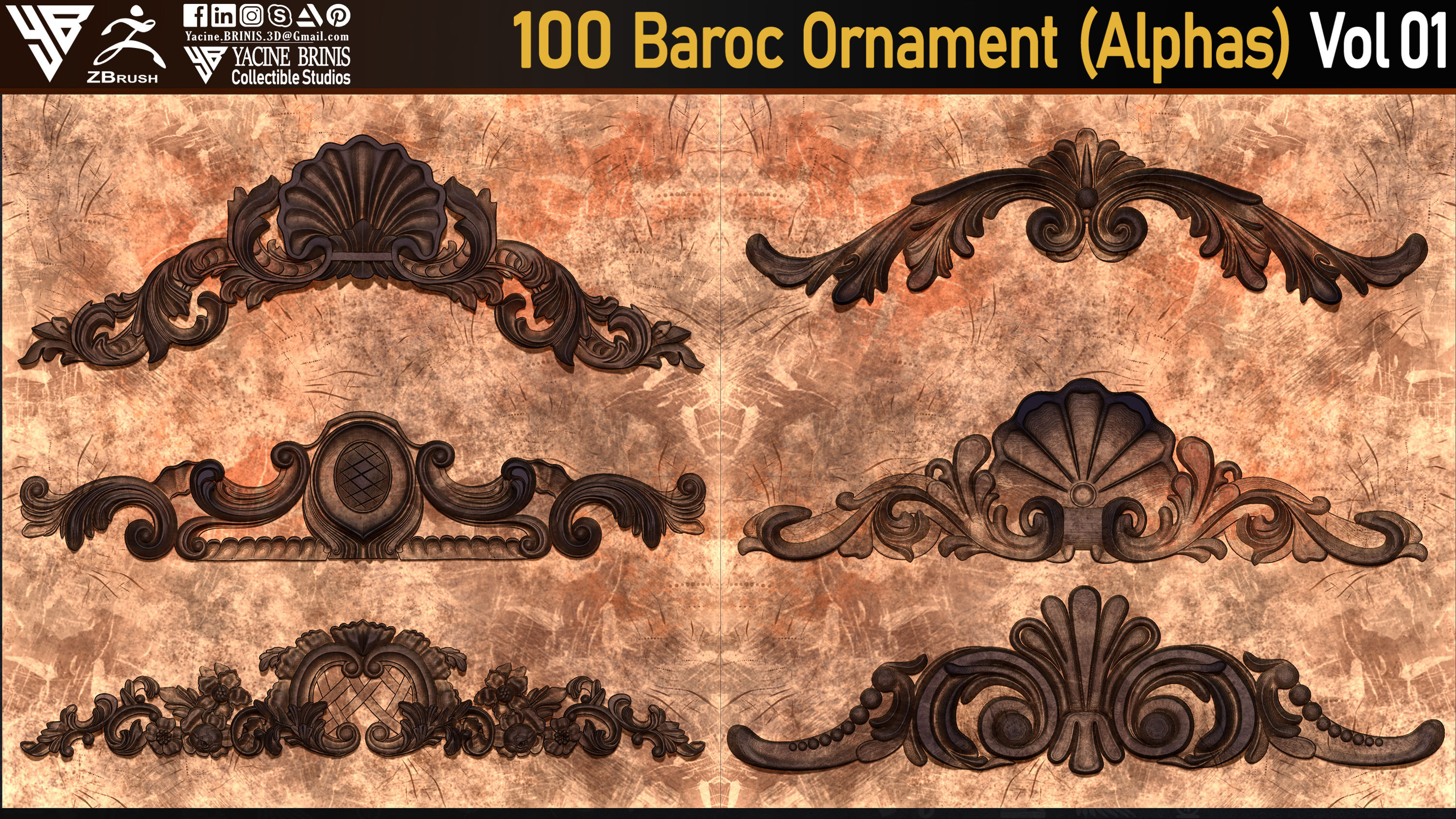 Baroc Ornament Alpha textures sculpted by Yacine BRINIS 01