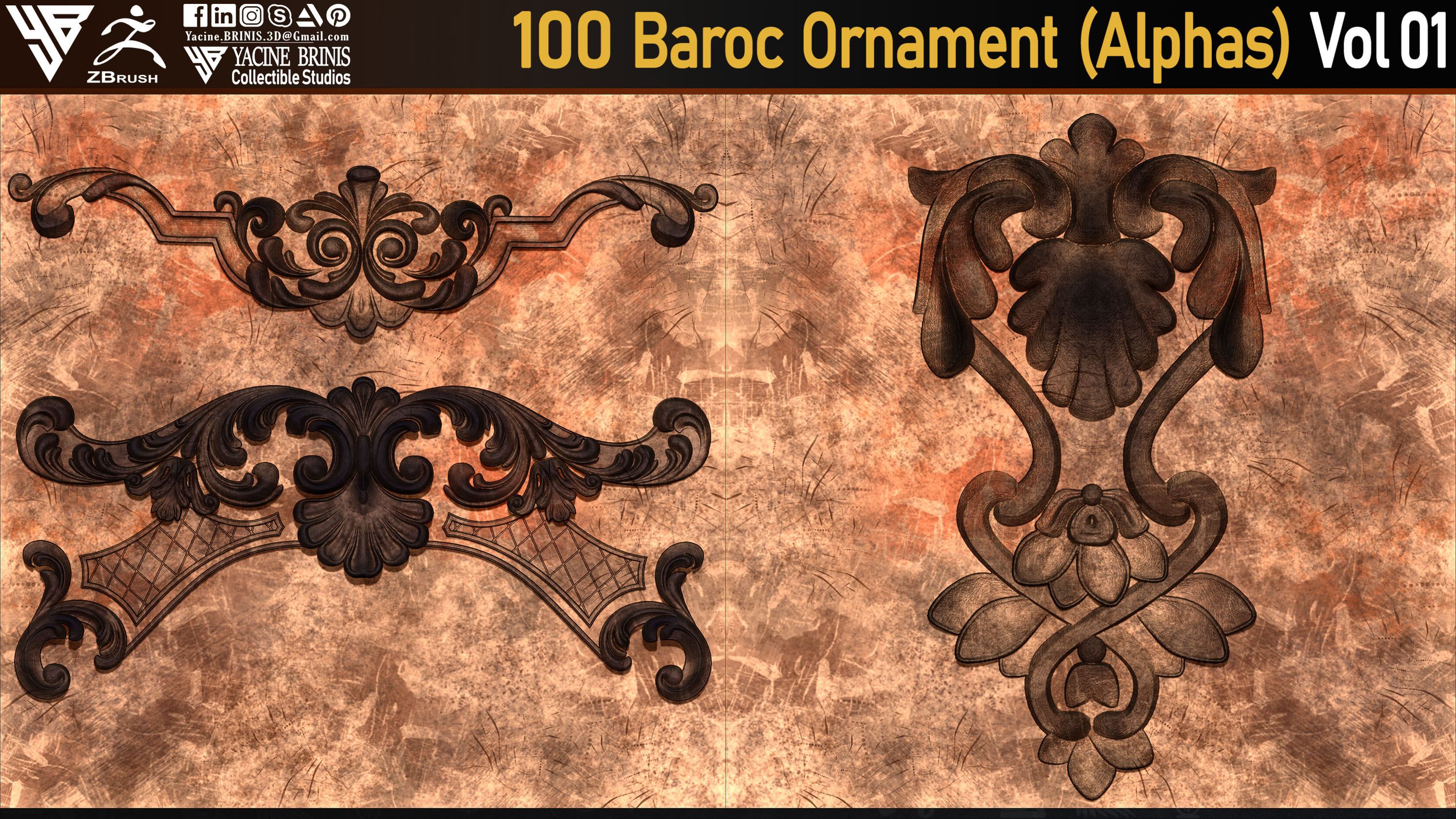 Baroc Ornament Alpha textures sculpted by Yacine BRINIS 02