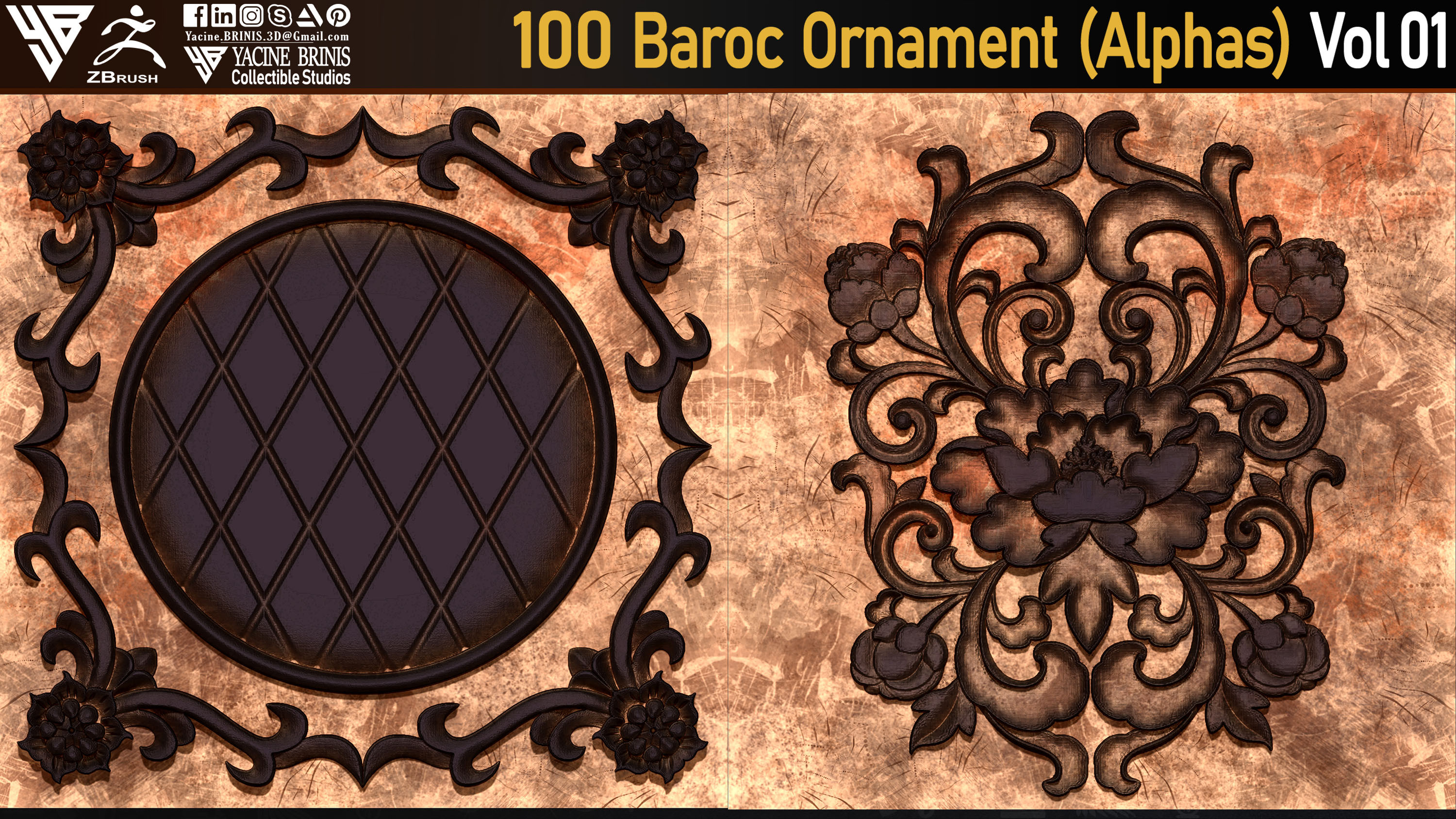 Baroc Ornament Alpha textures sculpted by Yacine BRINIS 09
