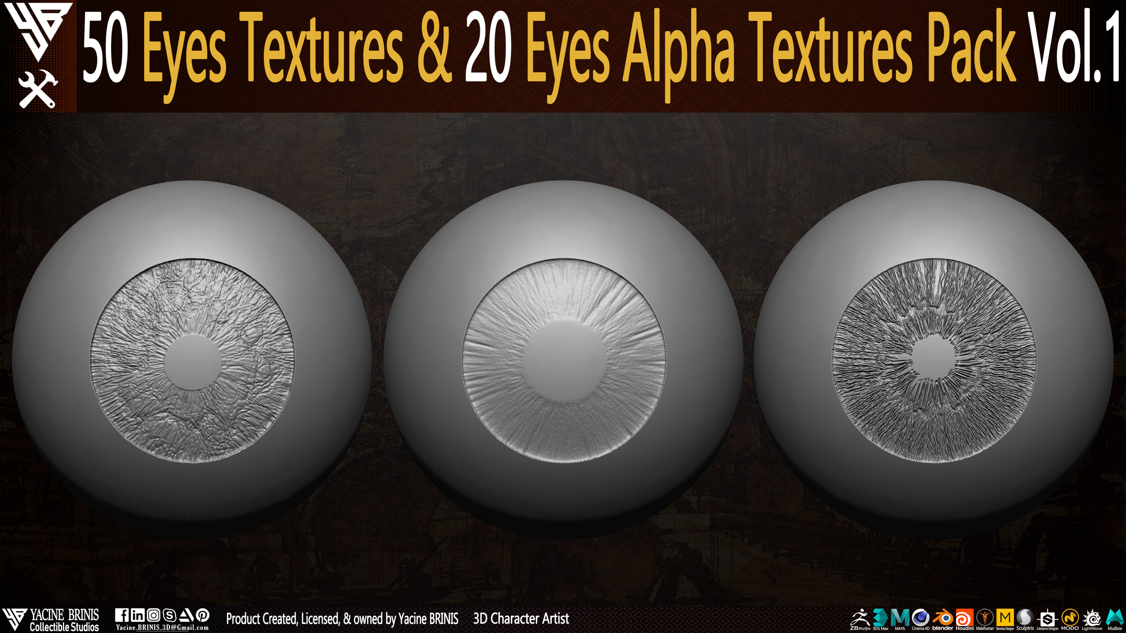 50 Eyes Textures and 20 Eyes Alpha Textures Pack Vol 01 sculpted by Yacine BRINIS Set 03