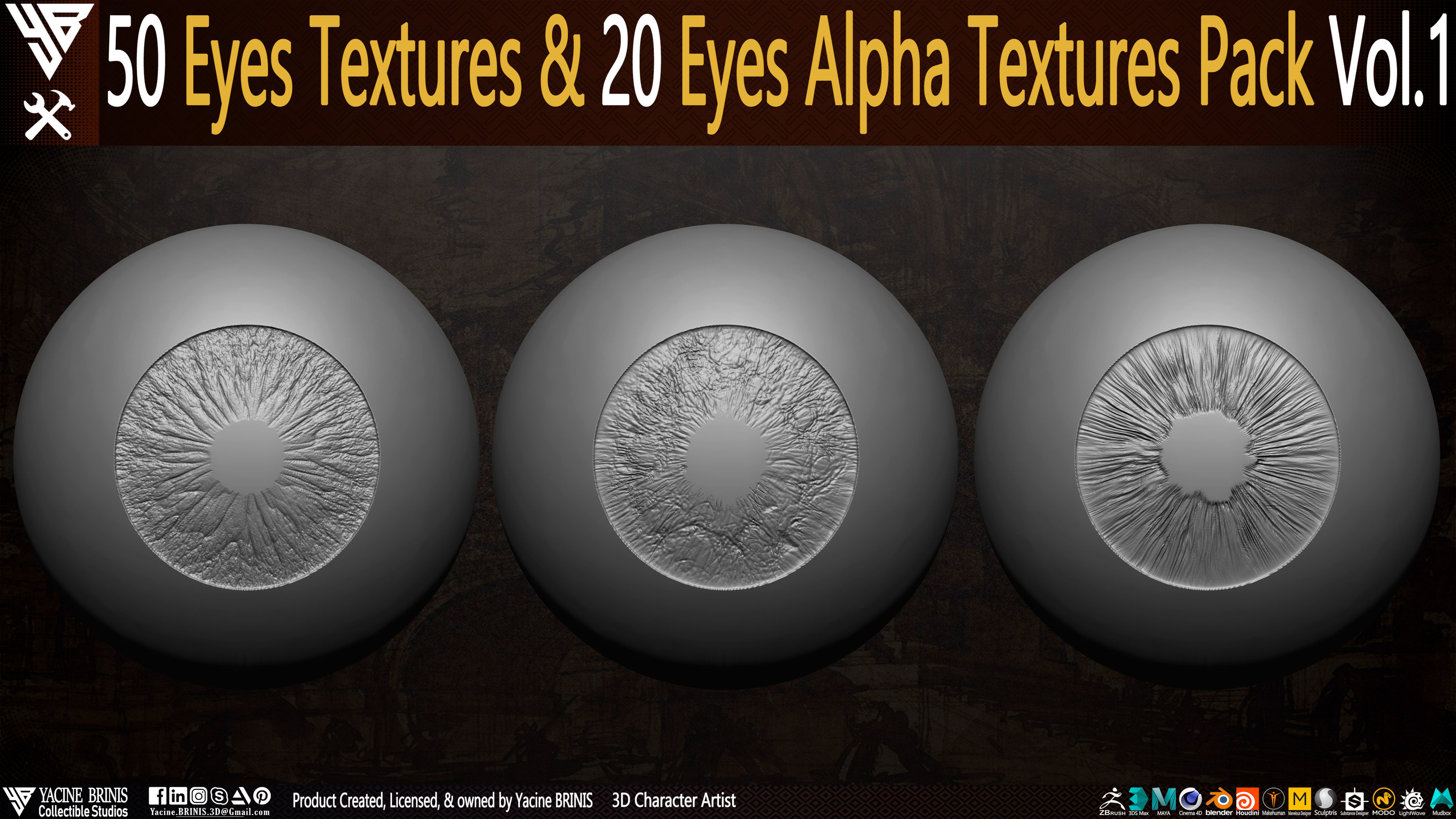 50 Eyes Textures and 20 Eyes Alpha Textures Pack Vol 01 sculpted by Yacine BRINIS Set 04