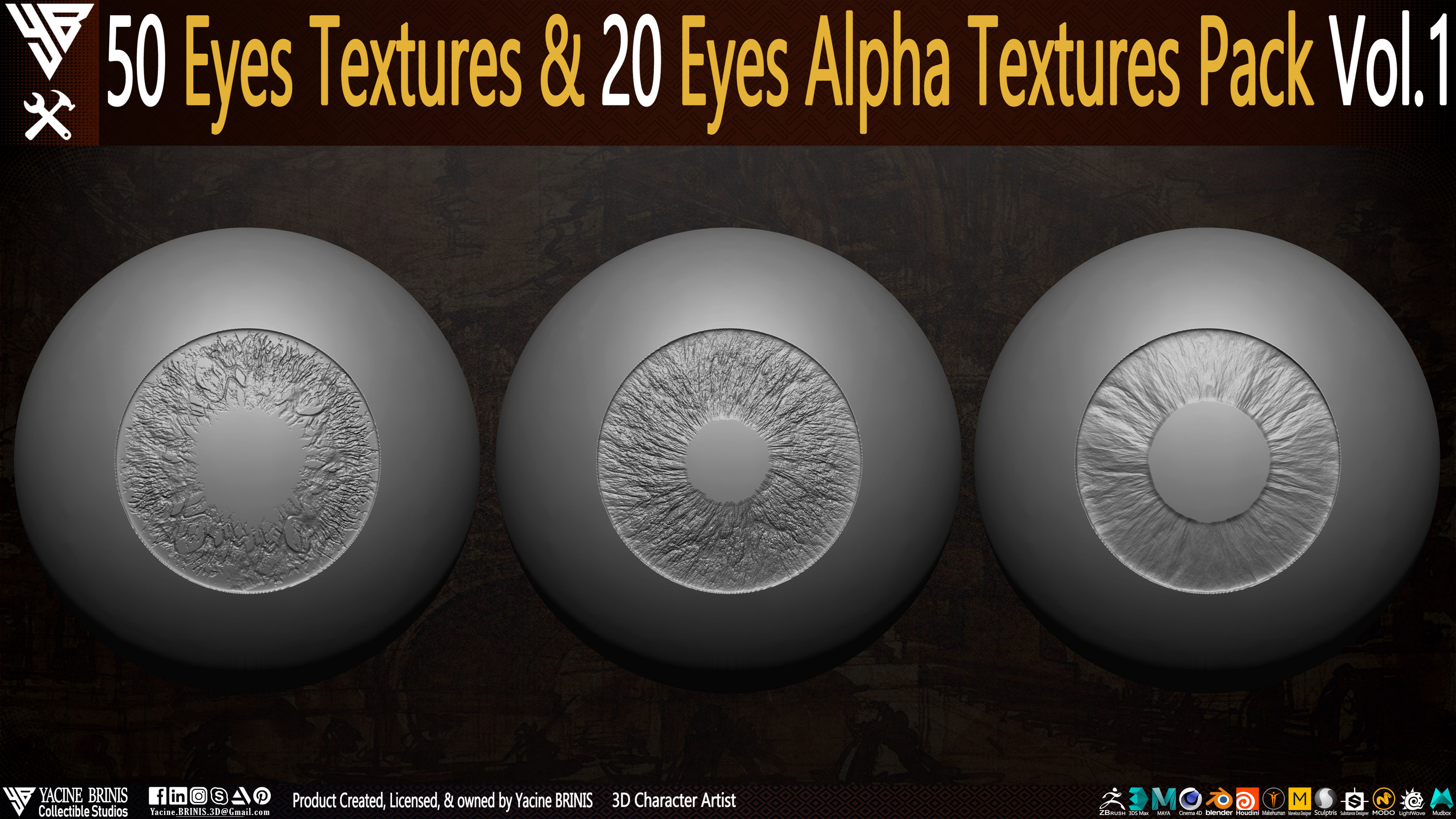 50 Eyes Textures and 20 Eyes Alpha Textures Pack Vol 01 sculpted by Yacine BRINIS Set 05