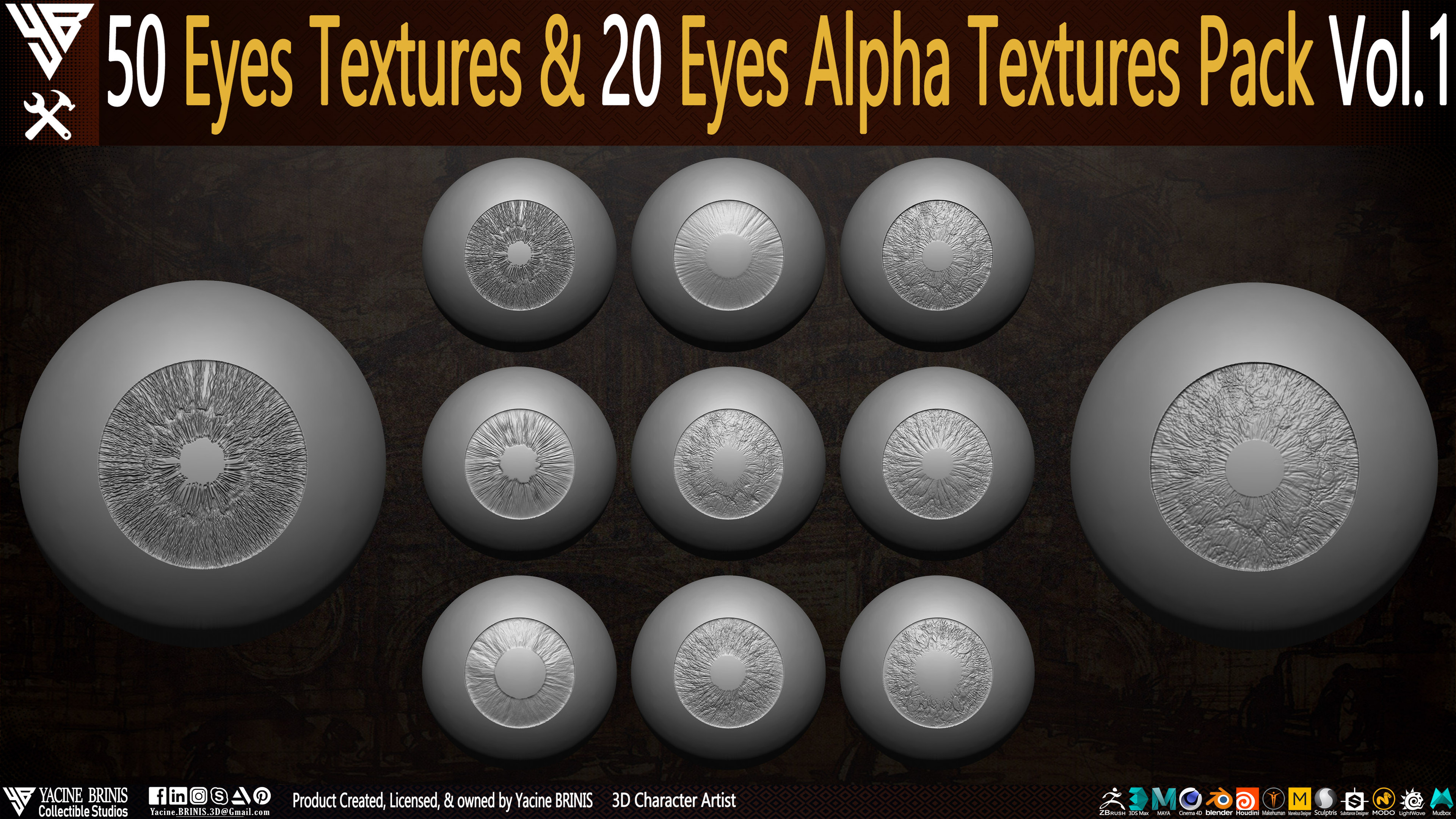 50 Eyes Textures and 20 Eyes Alpha Textures Pack Vol 01 sculpted by Yacine BRINIS Set 06