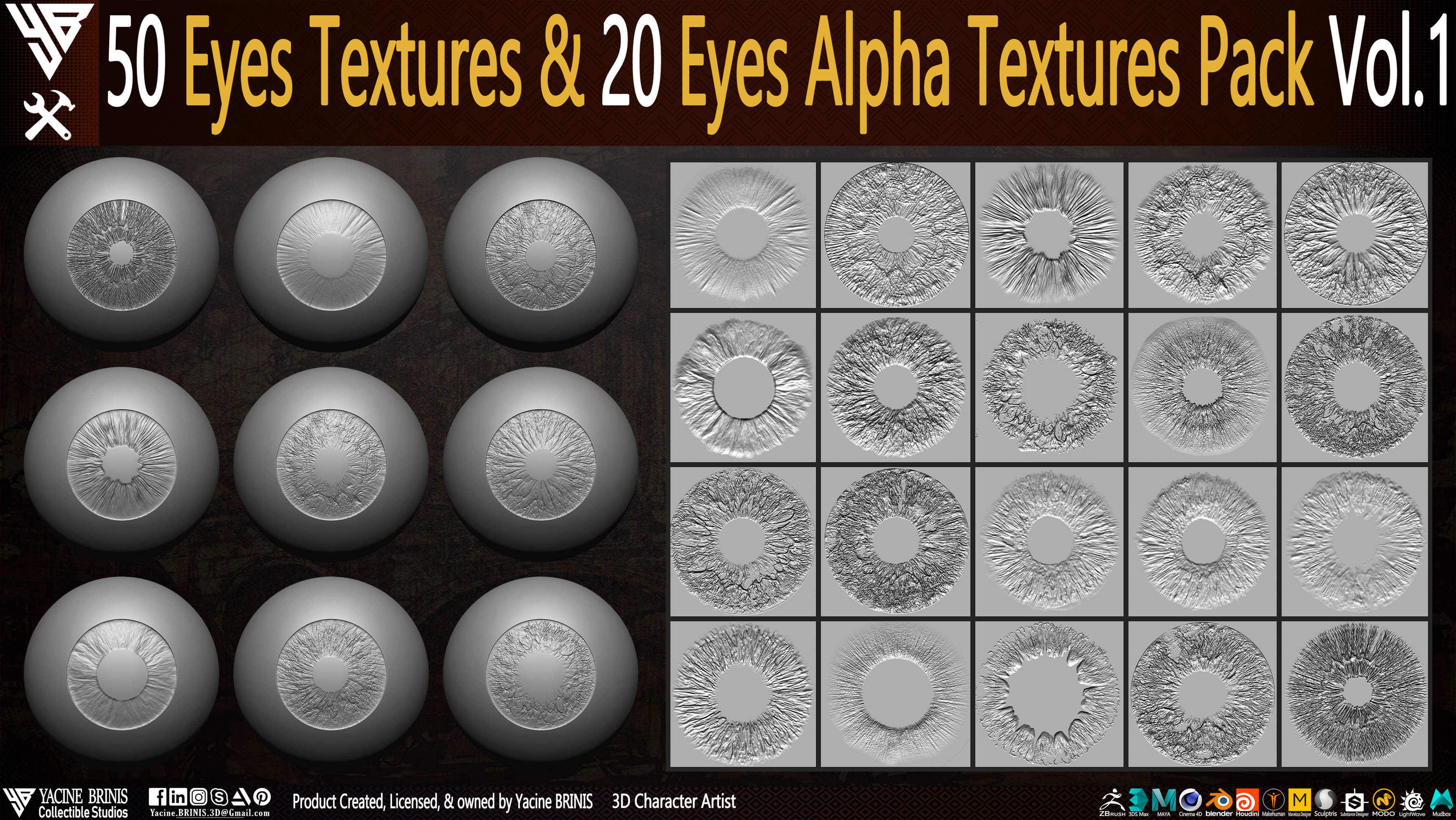 50 Eyes Textures and 20 Eyes Alpha Textures Pack Vol 01 sculpted by Yacine BRINIS Set 07