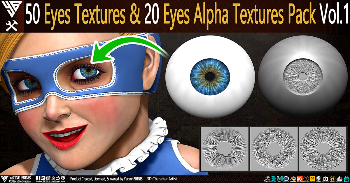 50 Eyes Textures and 20 Eyes Alpha Textures Pack Vol 01 sculpted by Yacine BRINIS Set 11