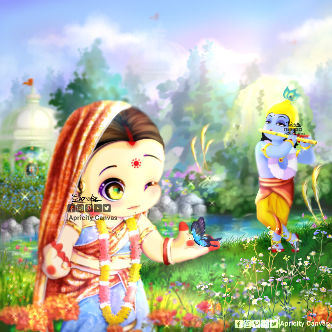 ArtStation - Lord Krishna and Goddess Jambavati in garden of Dwarka dham