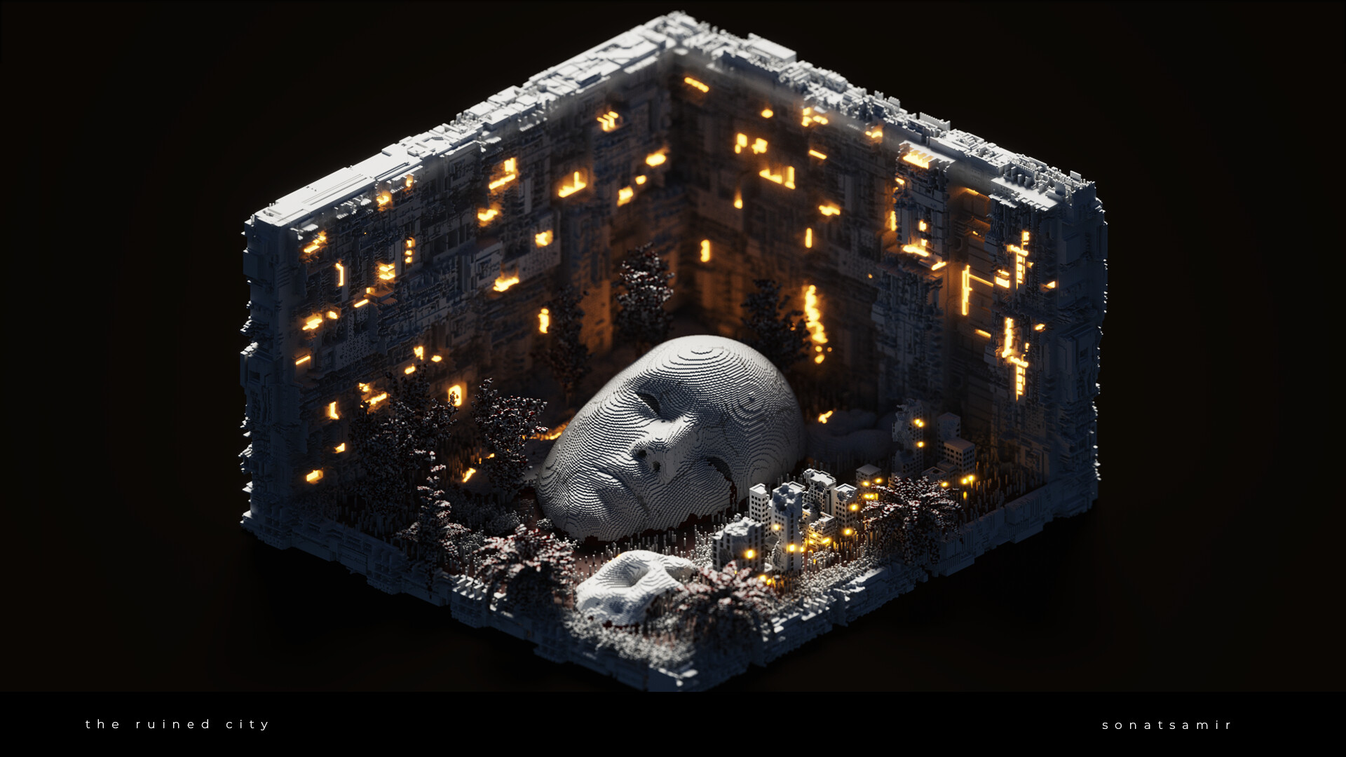 ArtStation - the ruined city - voxel art