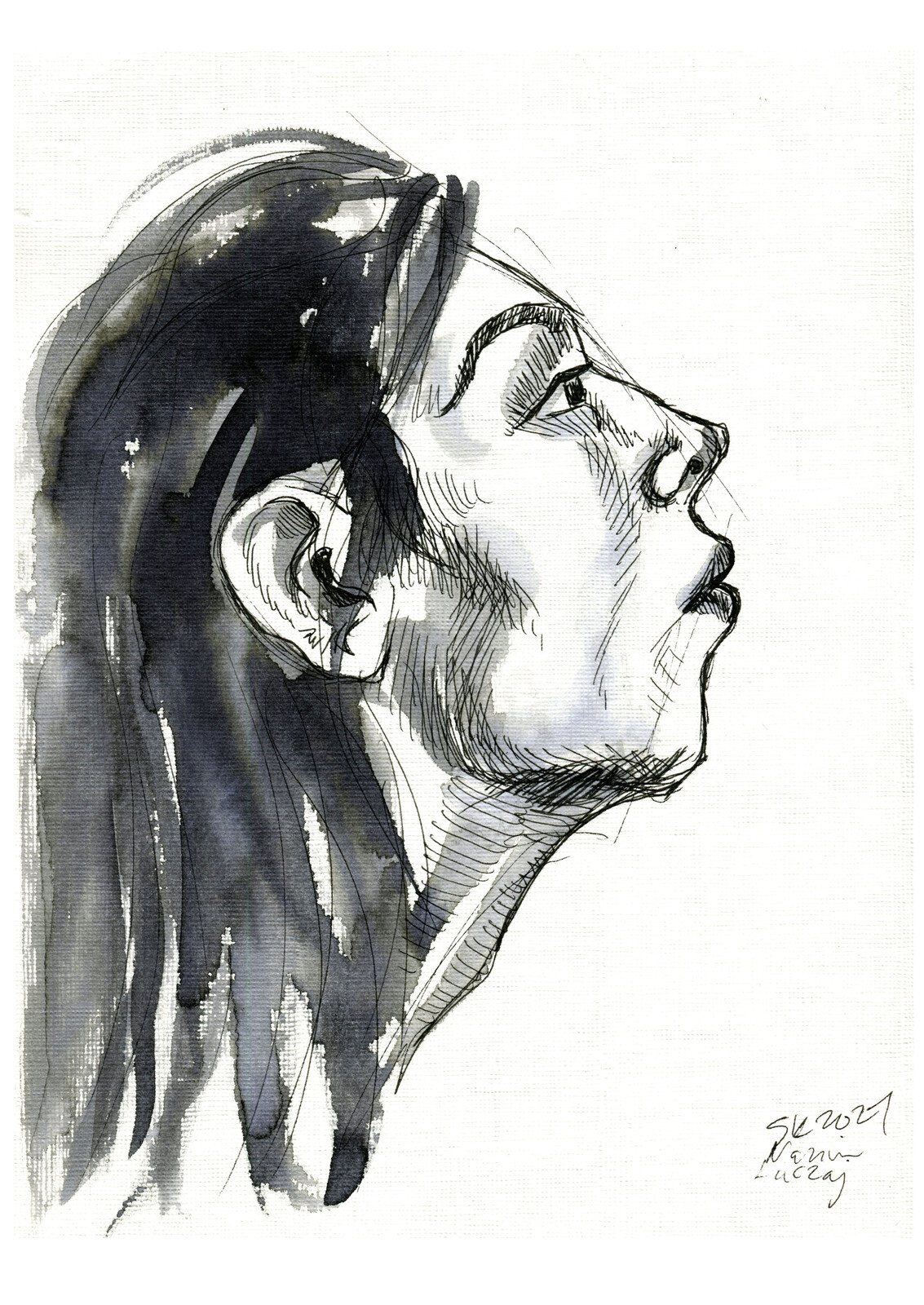 Nasim in pen and brush pen.