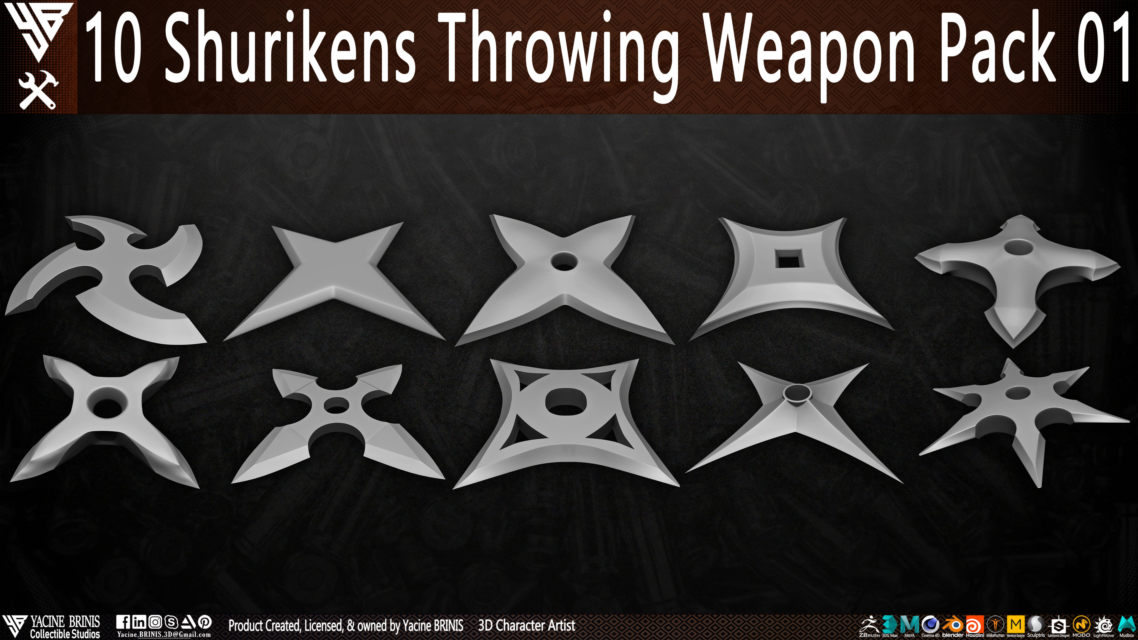 10 Shurikens Throwing Weapon Pack 01 sculpted by Yacine BRINIS Set 04