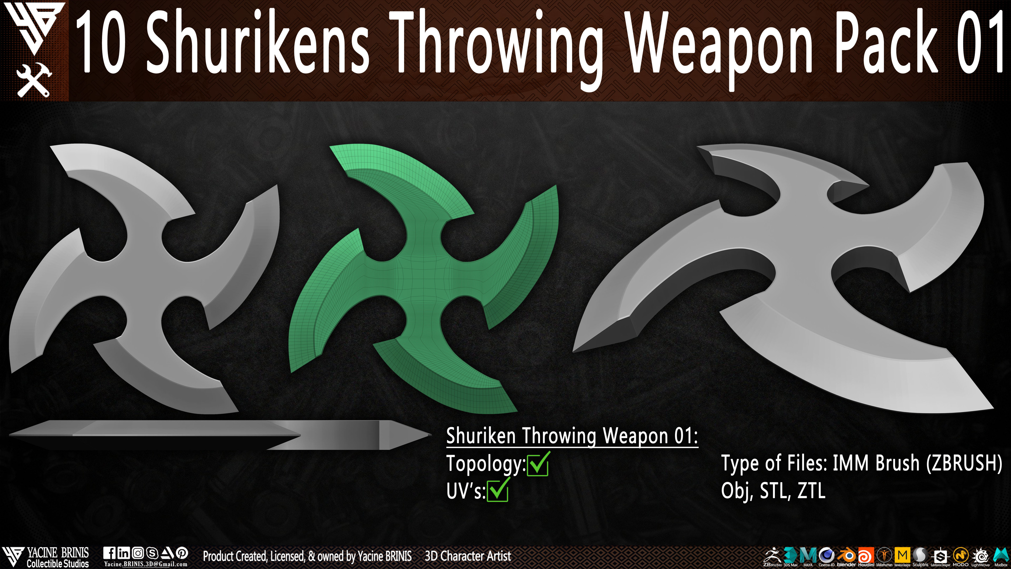 10 Shurikens Throwing Weapon Pack 01 sculpted by Yacine BRINIS Set 05