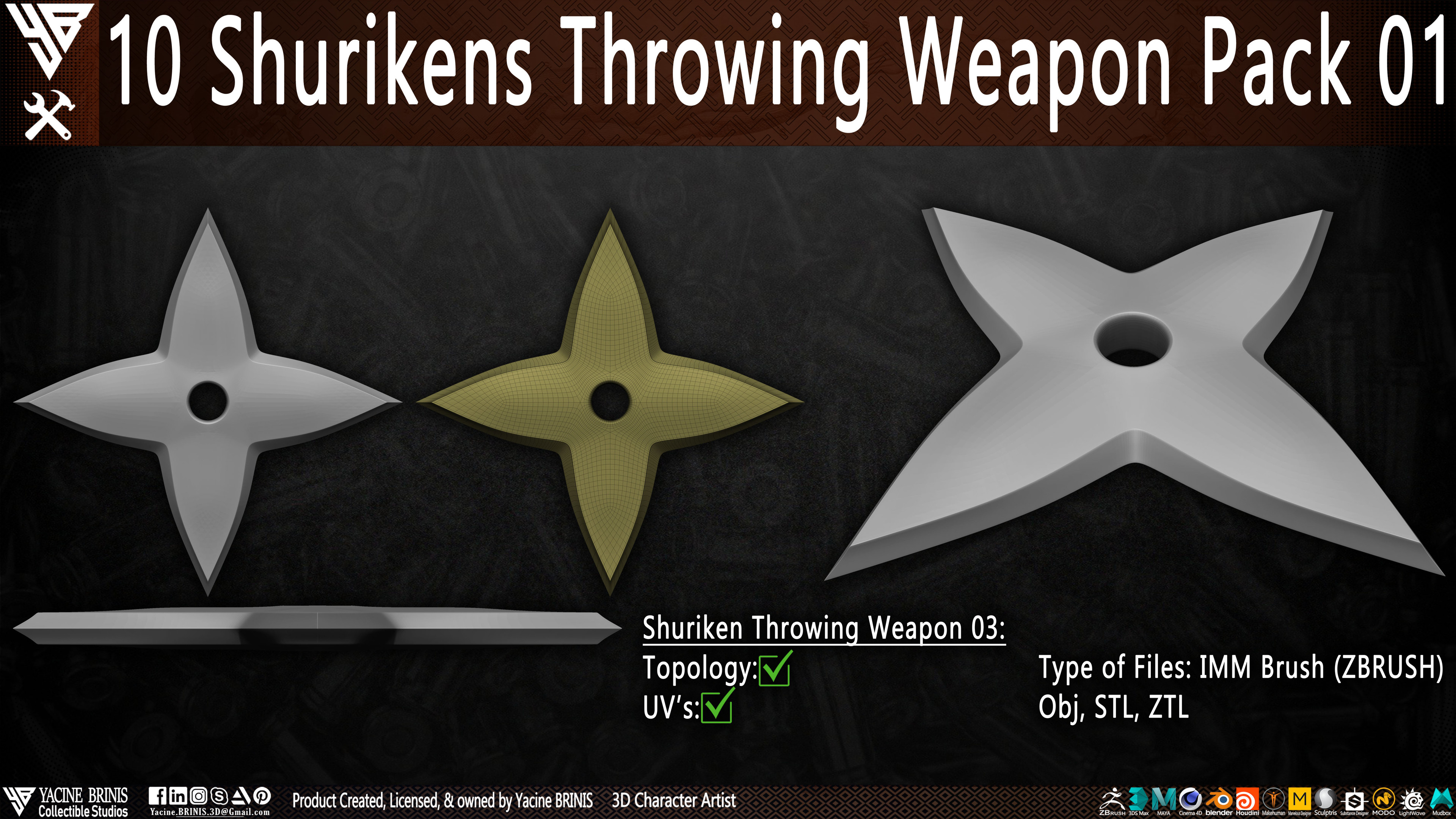 10 Shurikens Throwing Weapon Pack 01 sculpted by Yacine BRINIS Set 07