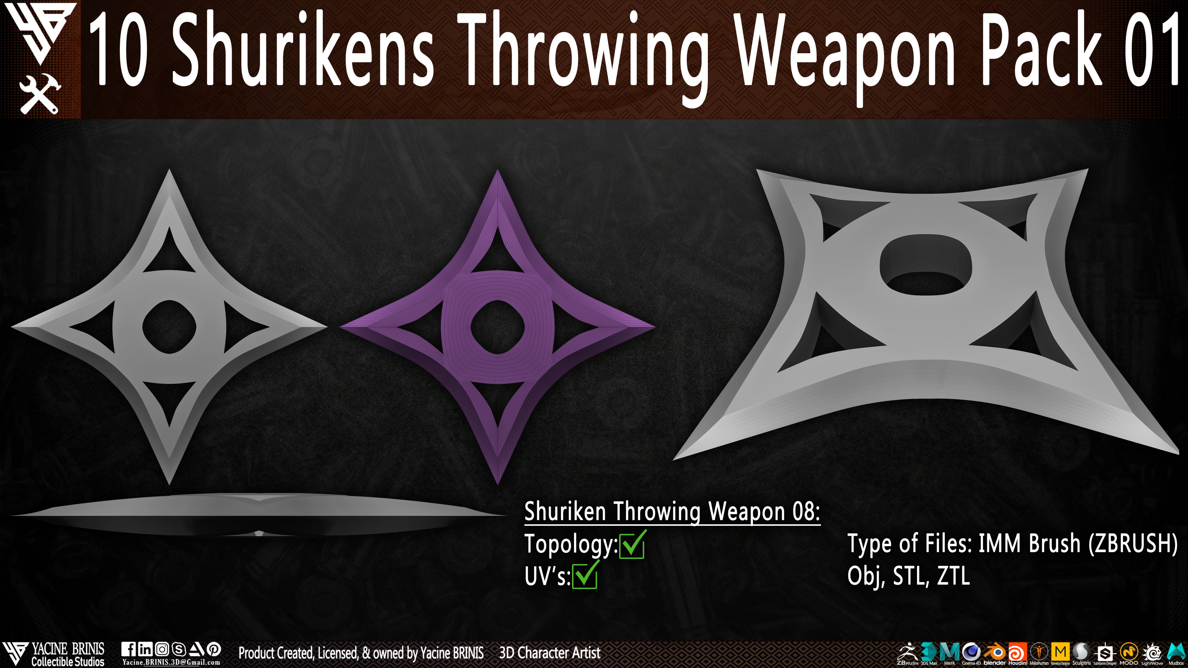 10 Shurikens Throwing Weapon Pack 01 sculpted by Yacine BRINIS Set 11