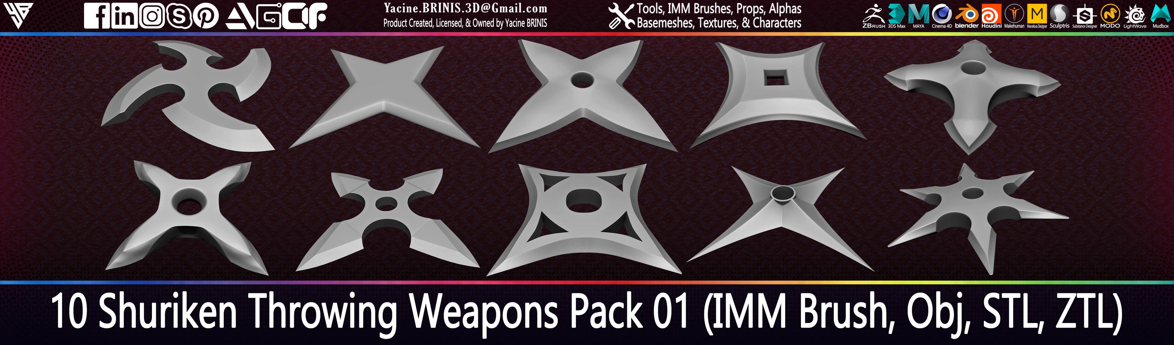 10 Shurikens Throwing Weapon Pack 01 sculpted by Yacine BRINIS Set 14