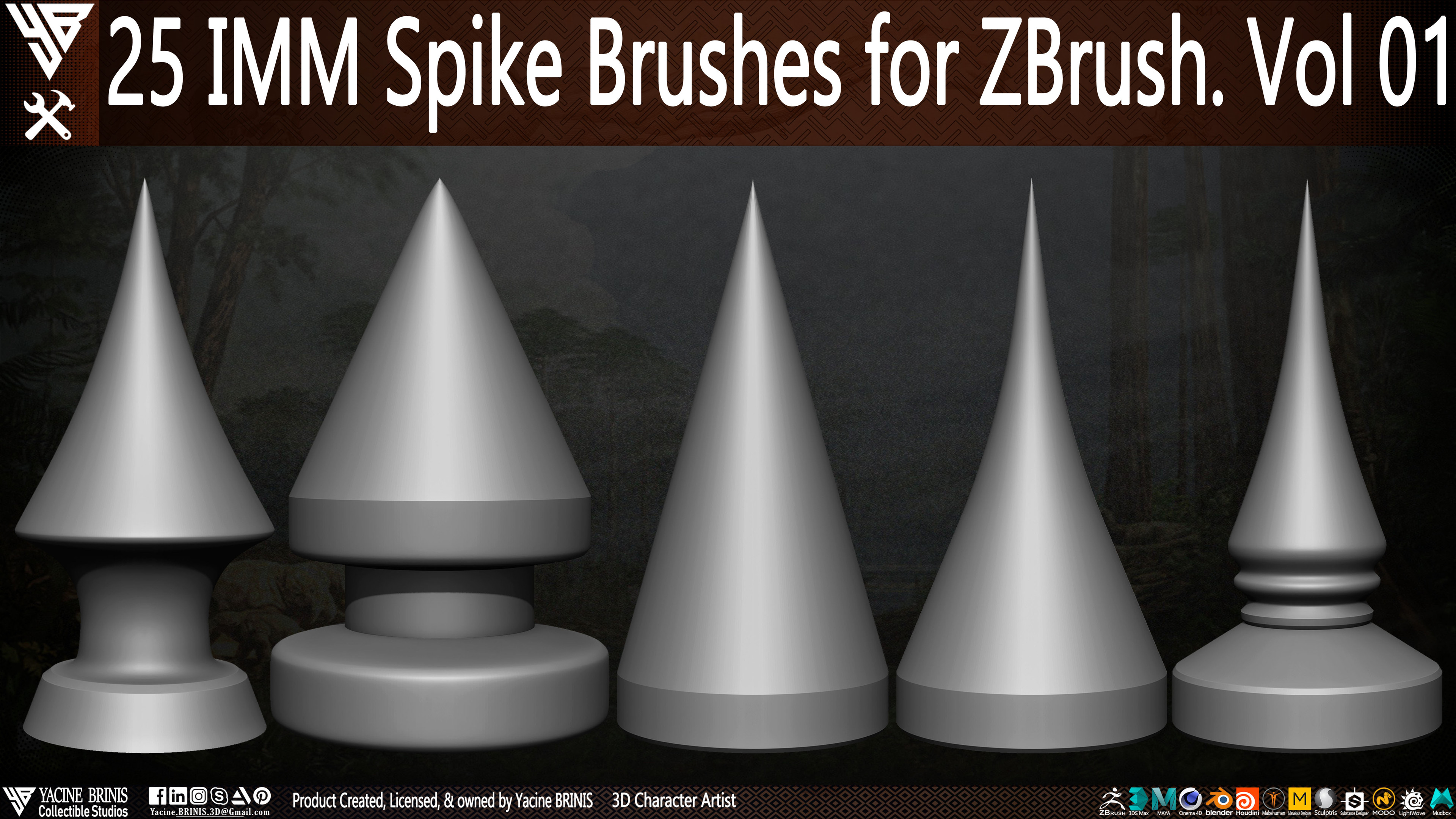 25 imm Spike Brushes for ZBrush By Yacine BRINIS Vol 01 Set 001