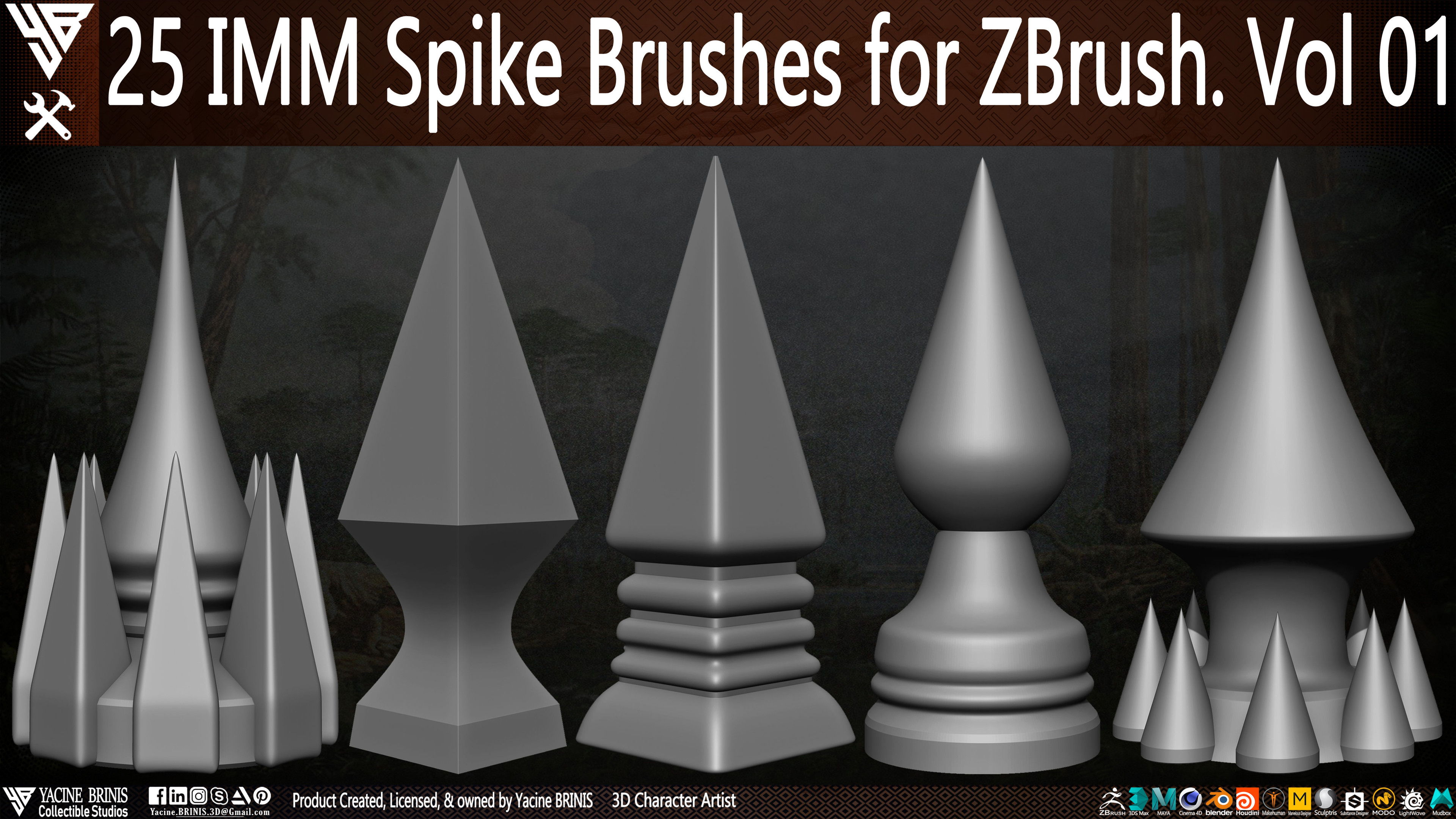 25 imm Spike Brushes for ZBrush By Yacine BRINIS Vol 01 Set 004