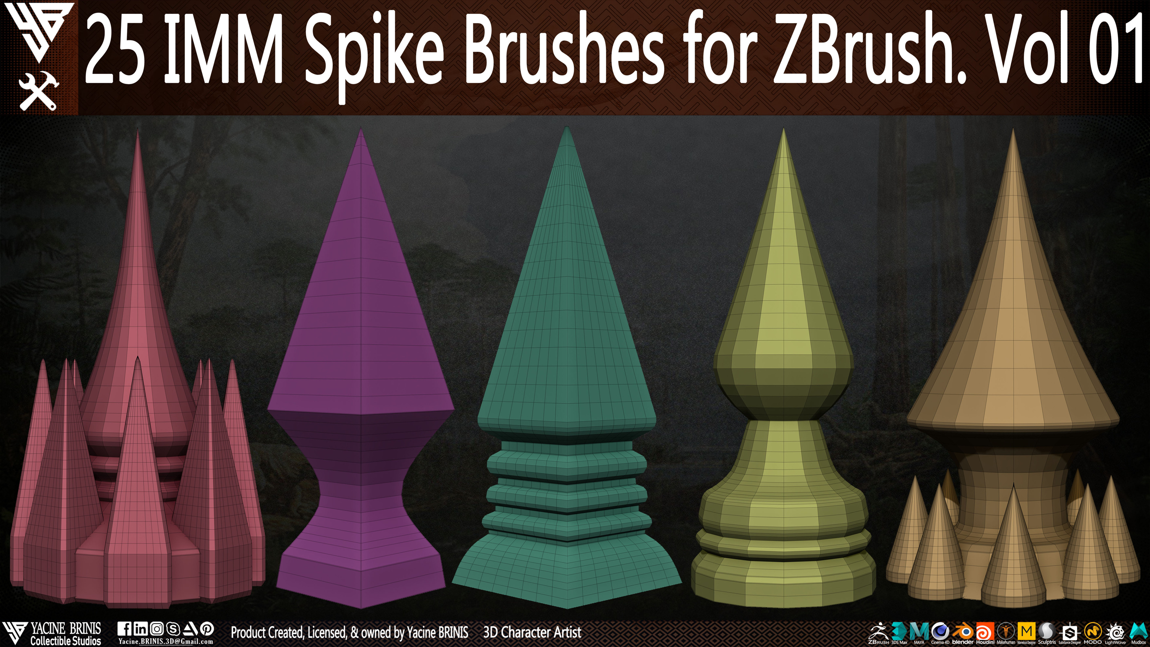 25 imm Spike Brushes for ZBrush By Yacine BRINIS Vol 01 Set 009