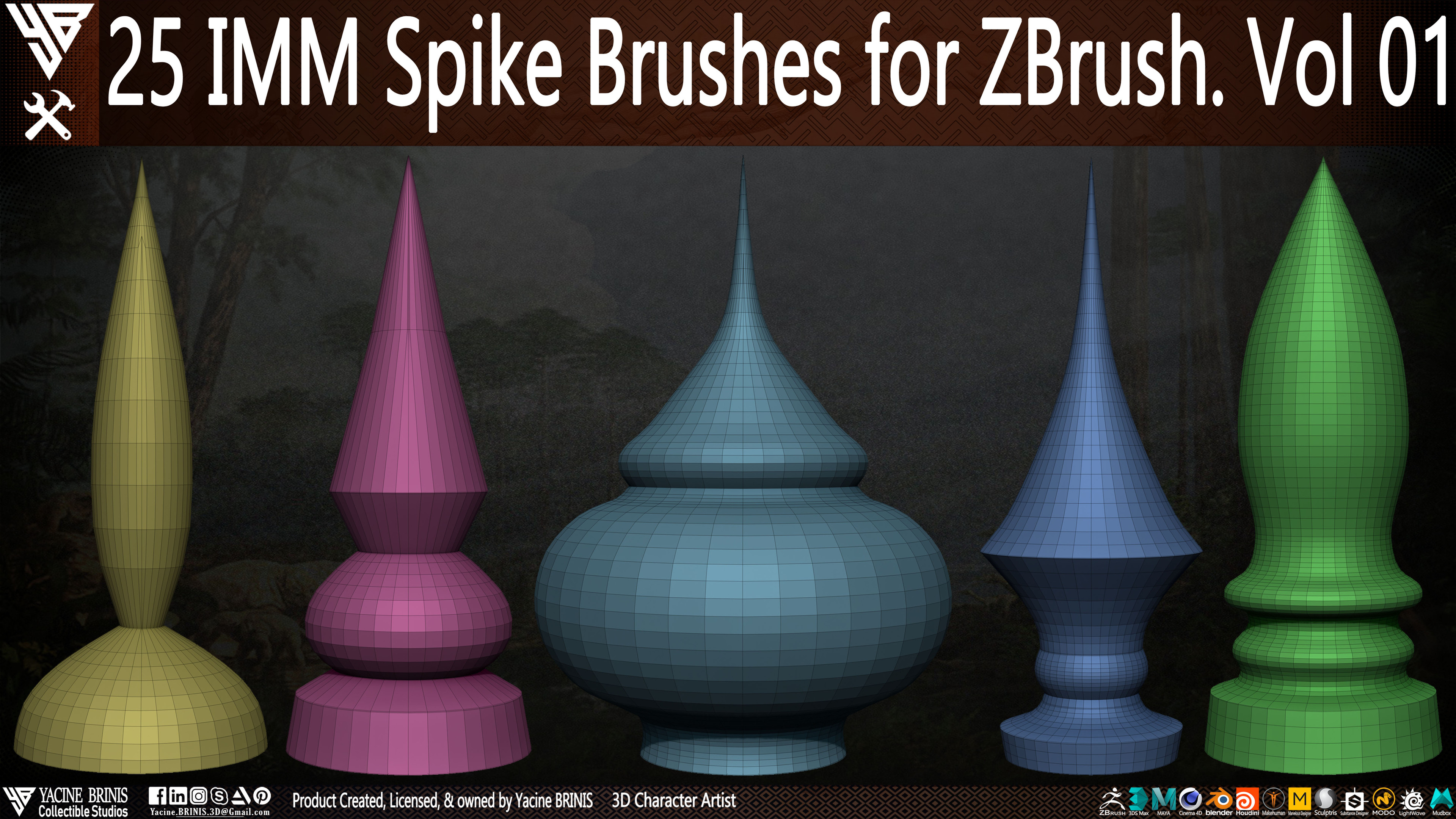 25 imm Spike Brushes for ZBrush By Yacine BRINIS Vol 01 Set 010