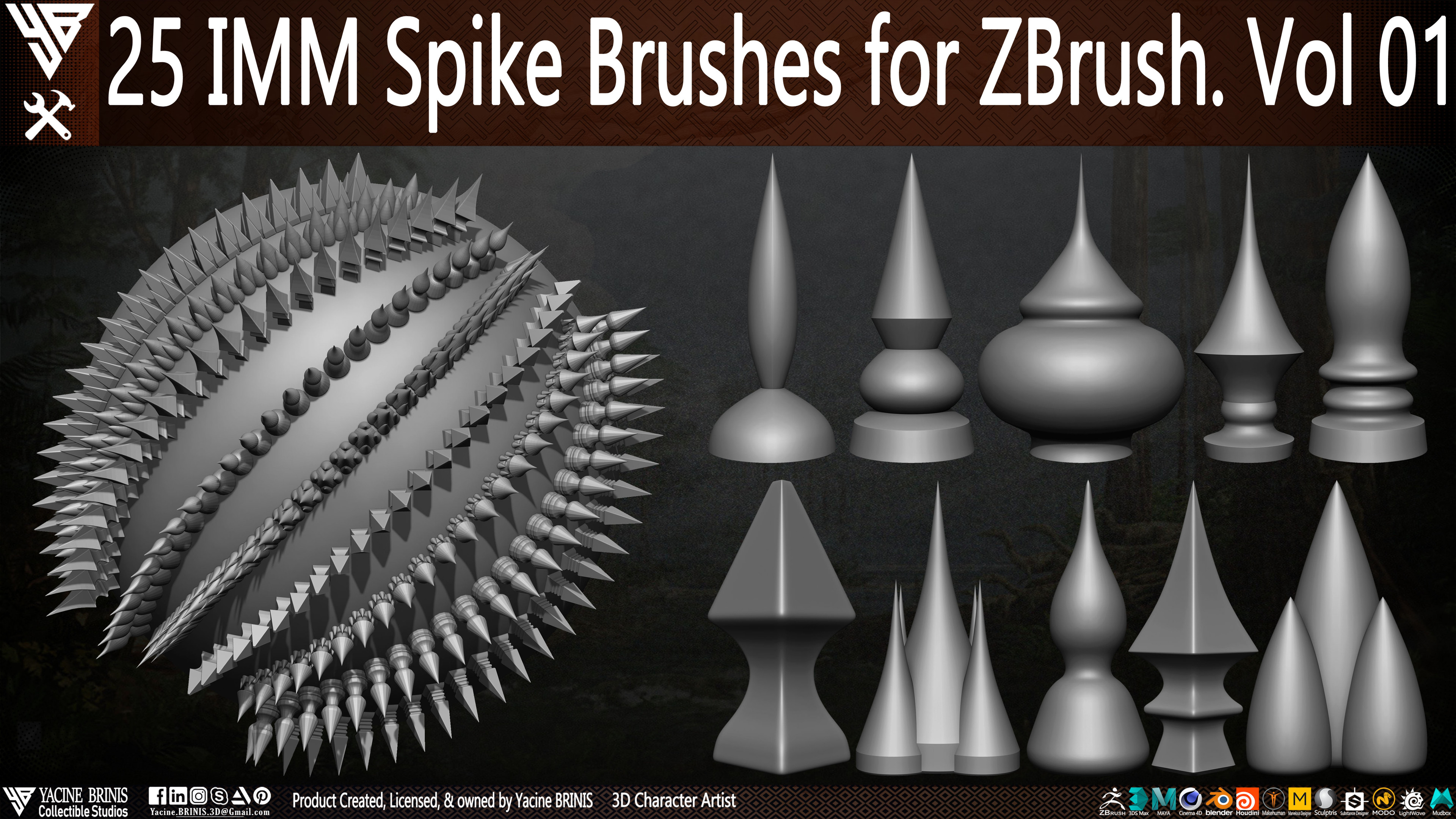 25 imm Spike Brushes for ZBrush By Yacine BRINIS Vol 01 Set 011