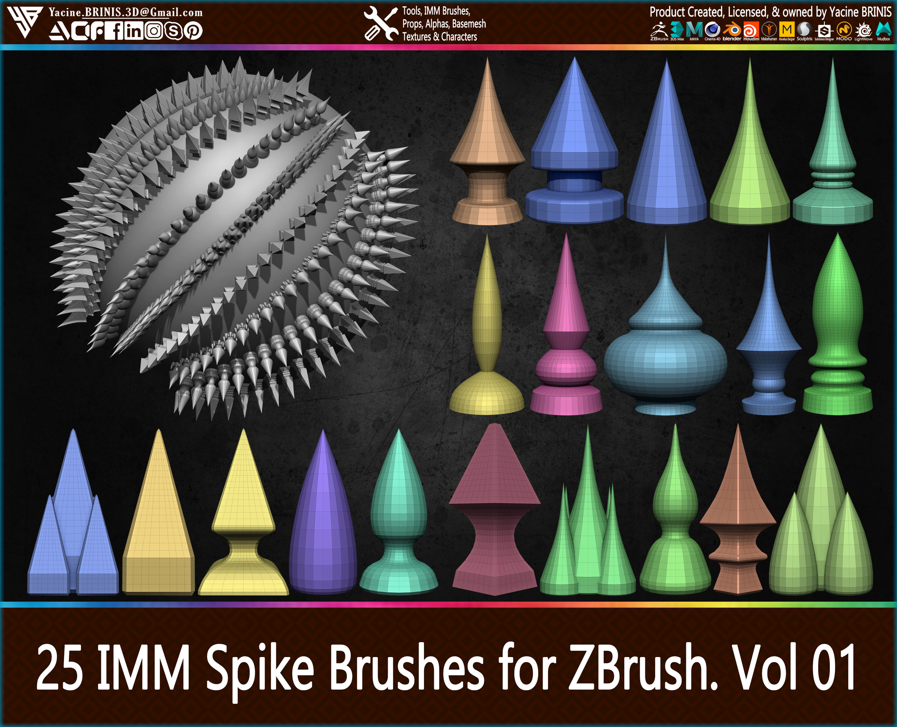 25 imm Spike Brushes for ZBrush By Yacine BRINIS Vol 01 Set 013