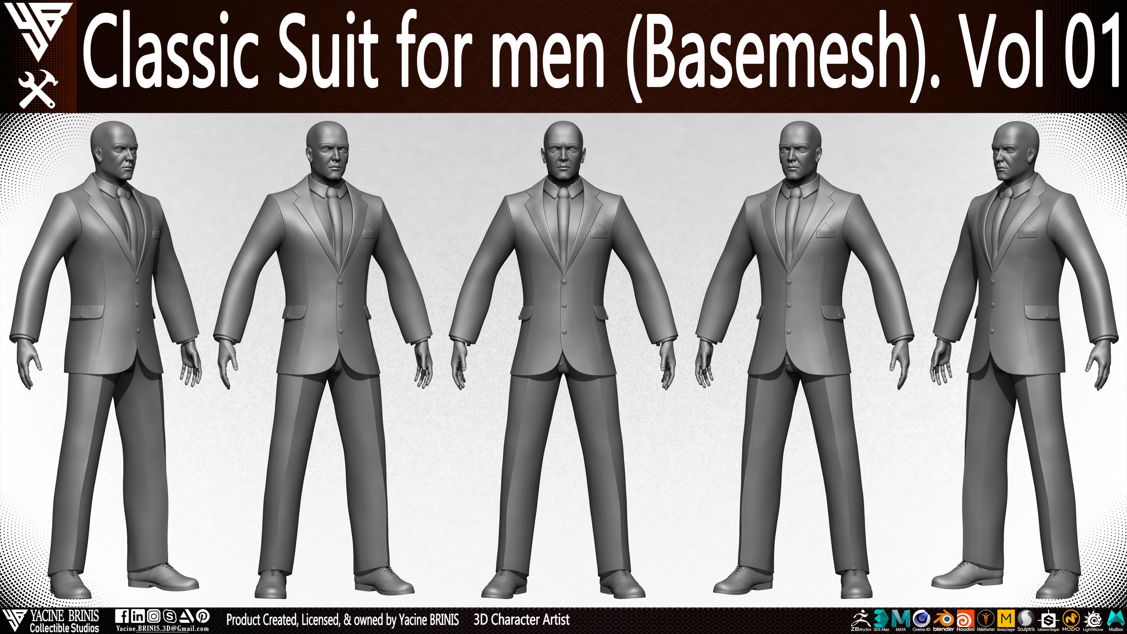 Classic Suit for men Basemesh By Yacine BRINIS Vol 01 Set 004