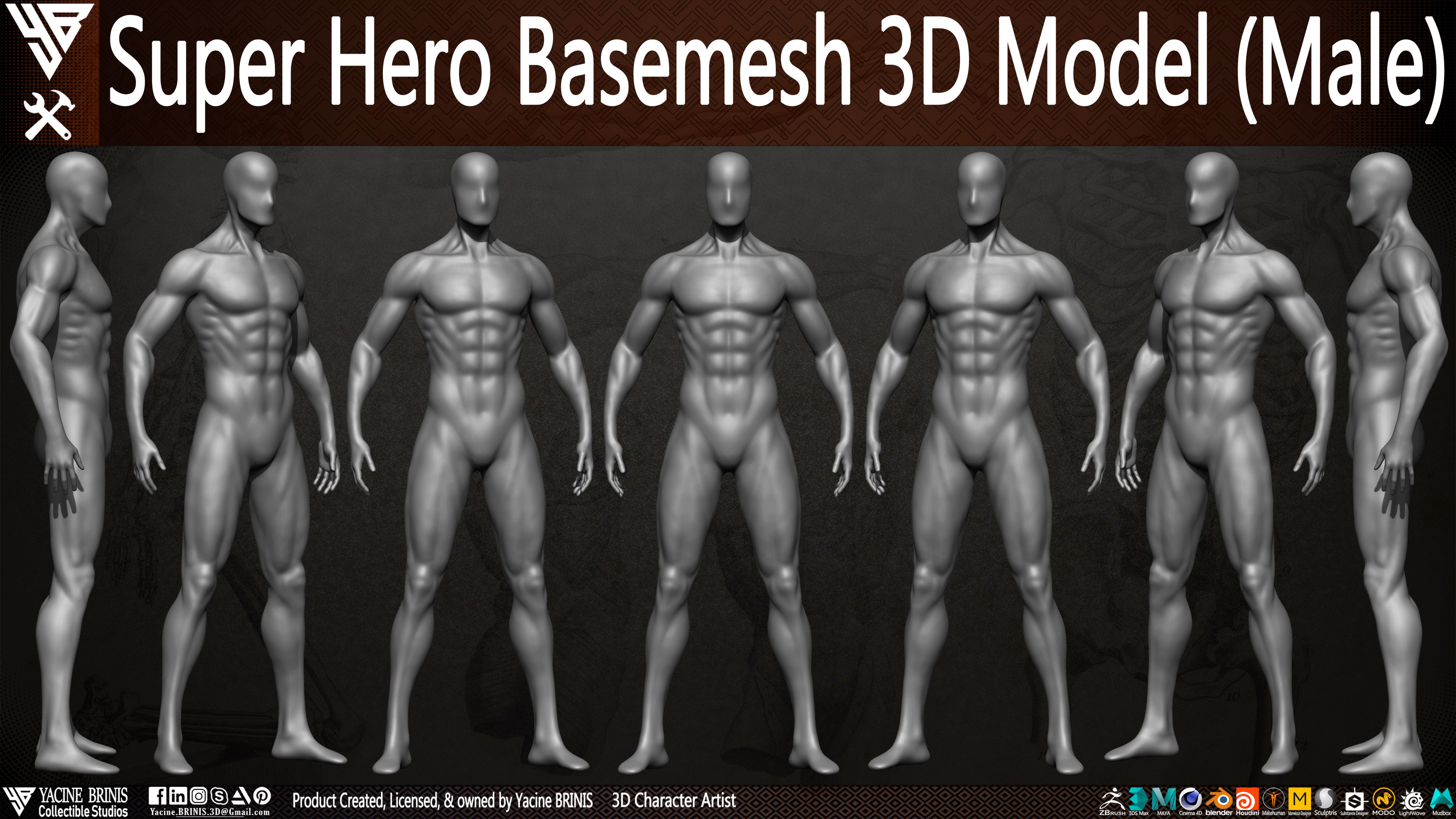 Super Hero Basemesh 3D Model Male By Yacine BRINIS Vol 01 Set 001