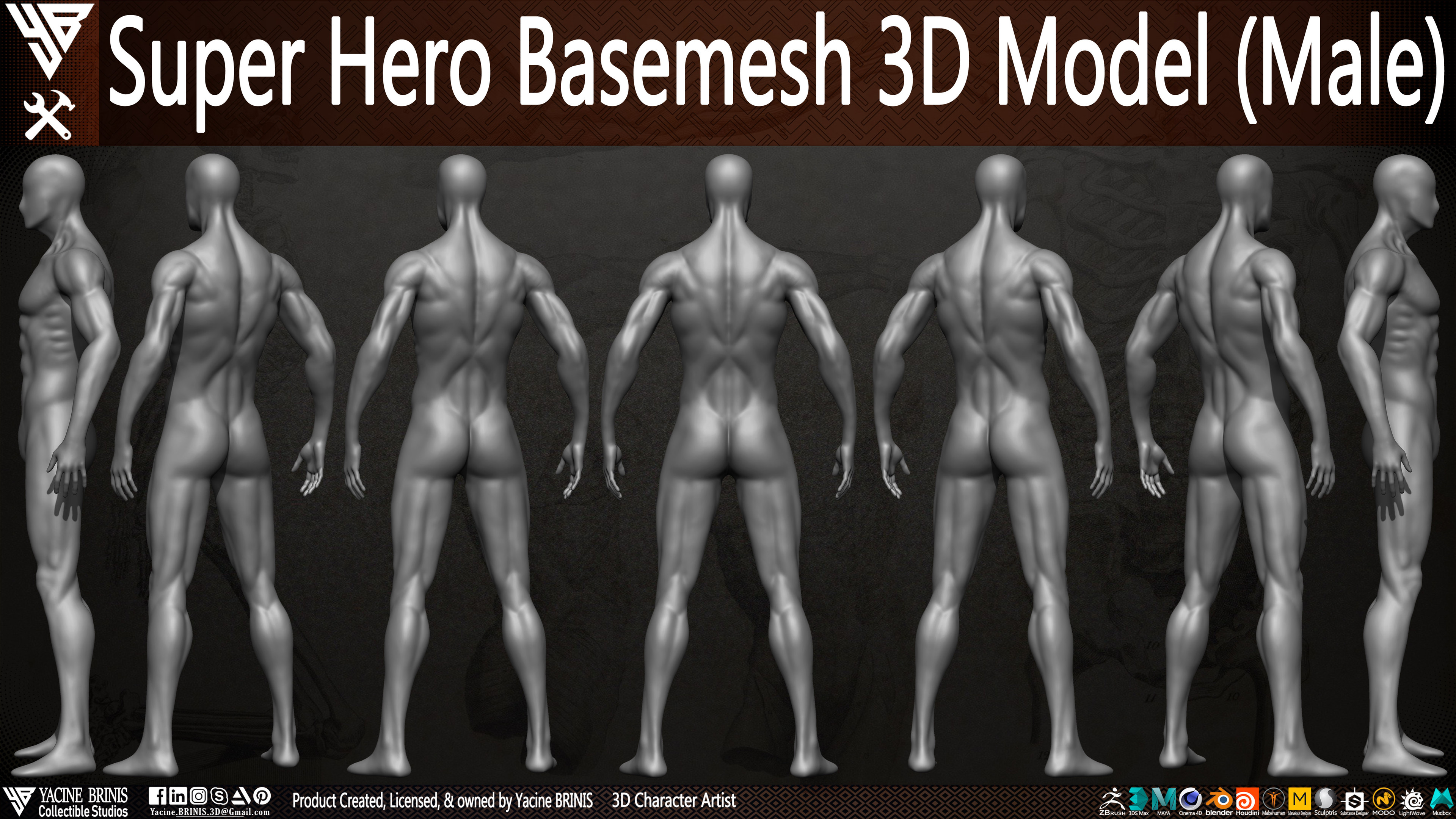 Super Hero Basemesh 3D Model Male By Yacine BRINIS Vol 01 Set 002