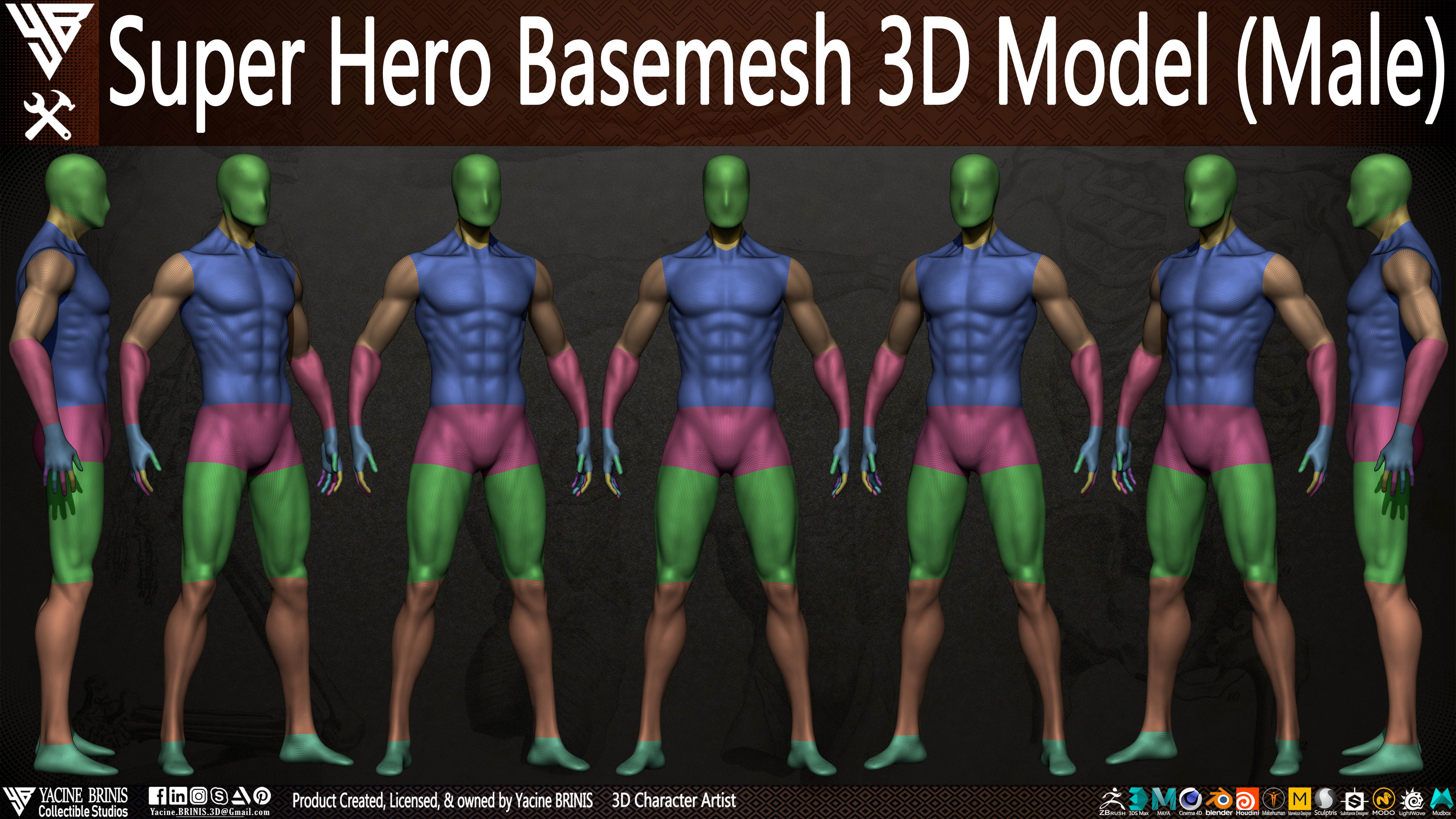 Super Hero Basemesh 3D Model Male By Yacine BRINIS Vol 01 Set 003